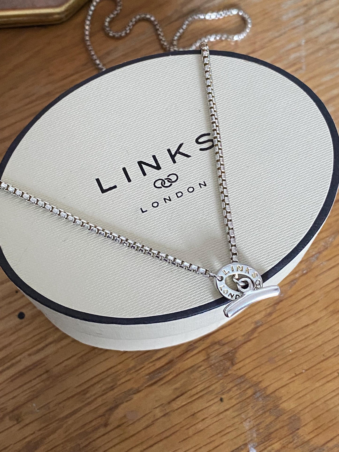 Links Of London Sterling Silver Box Chain Toggle Necklace Vintage, genuine