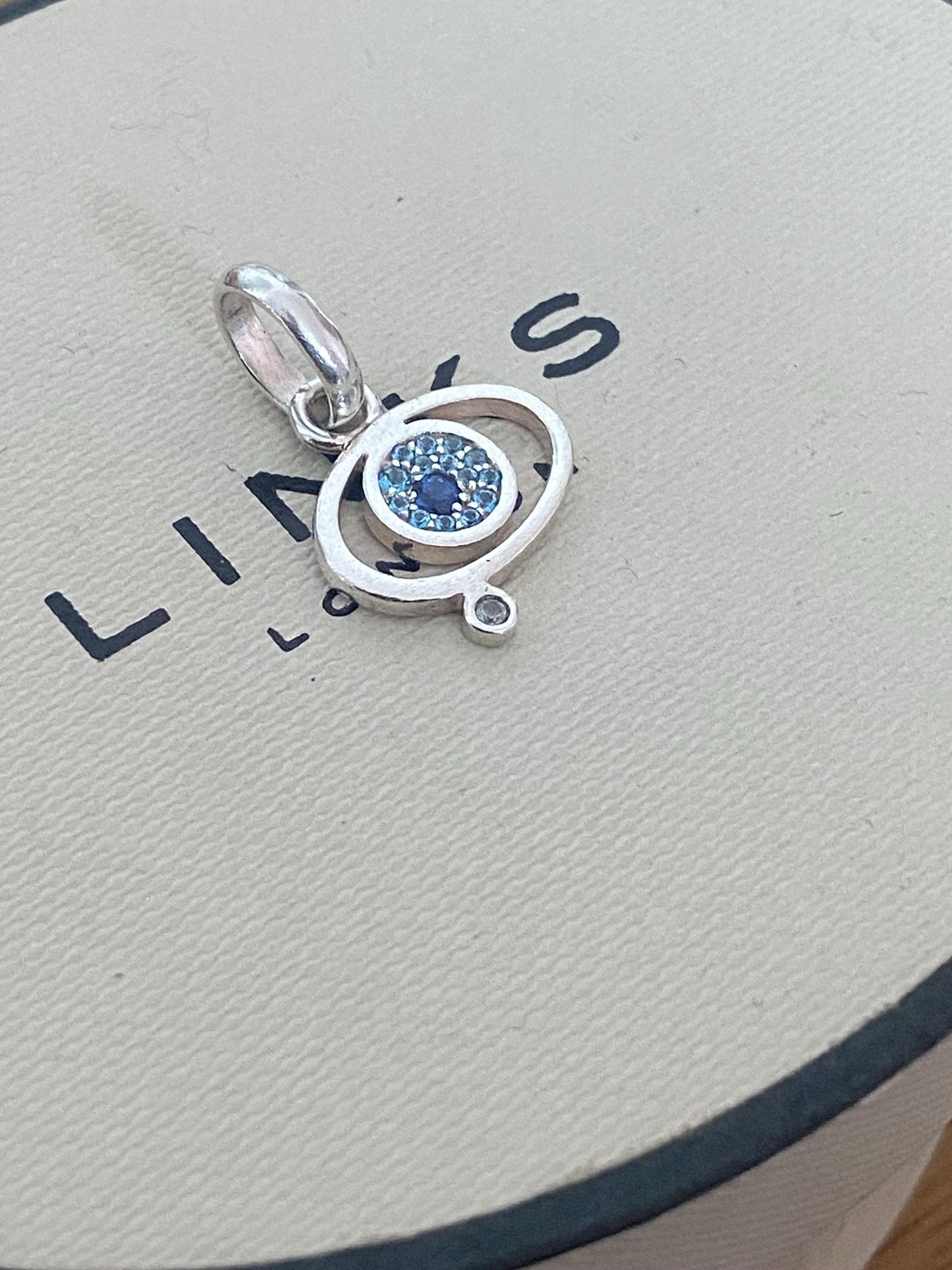 Stunning RARE Links of London evil eye sapphire and topaz charm set in sterling silver