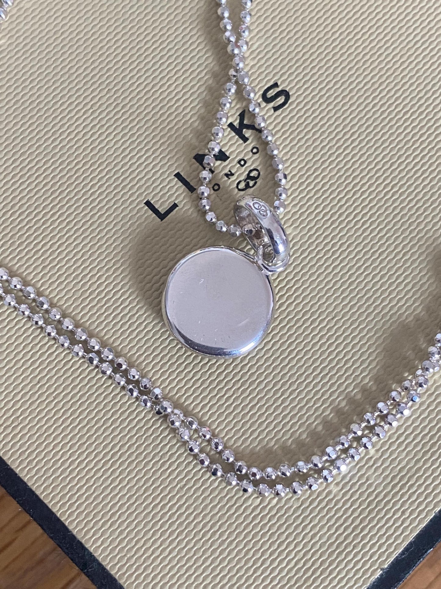 Beautiful vintage rare links of London pave circle necklace with clear sparkling topaz stones, sterling silver, with box