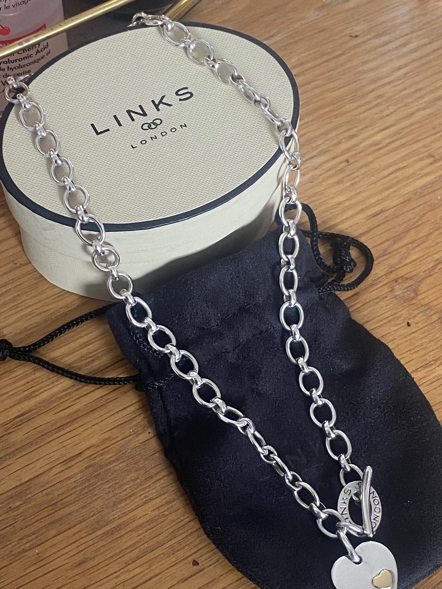 LINKS OF LONDON Chunky Sterling Silver Hallmarked Heart Toggle Necklace In Box, genuine