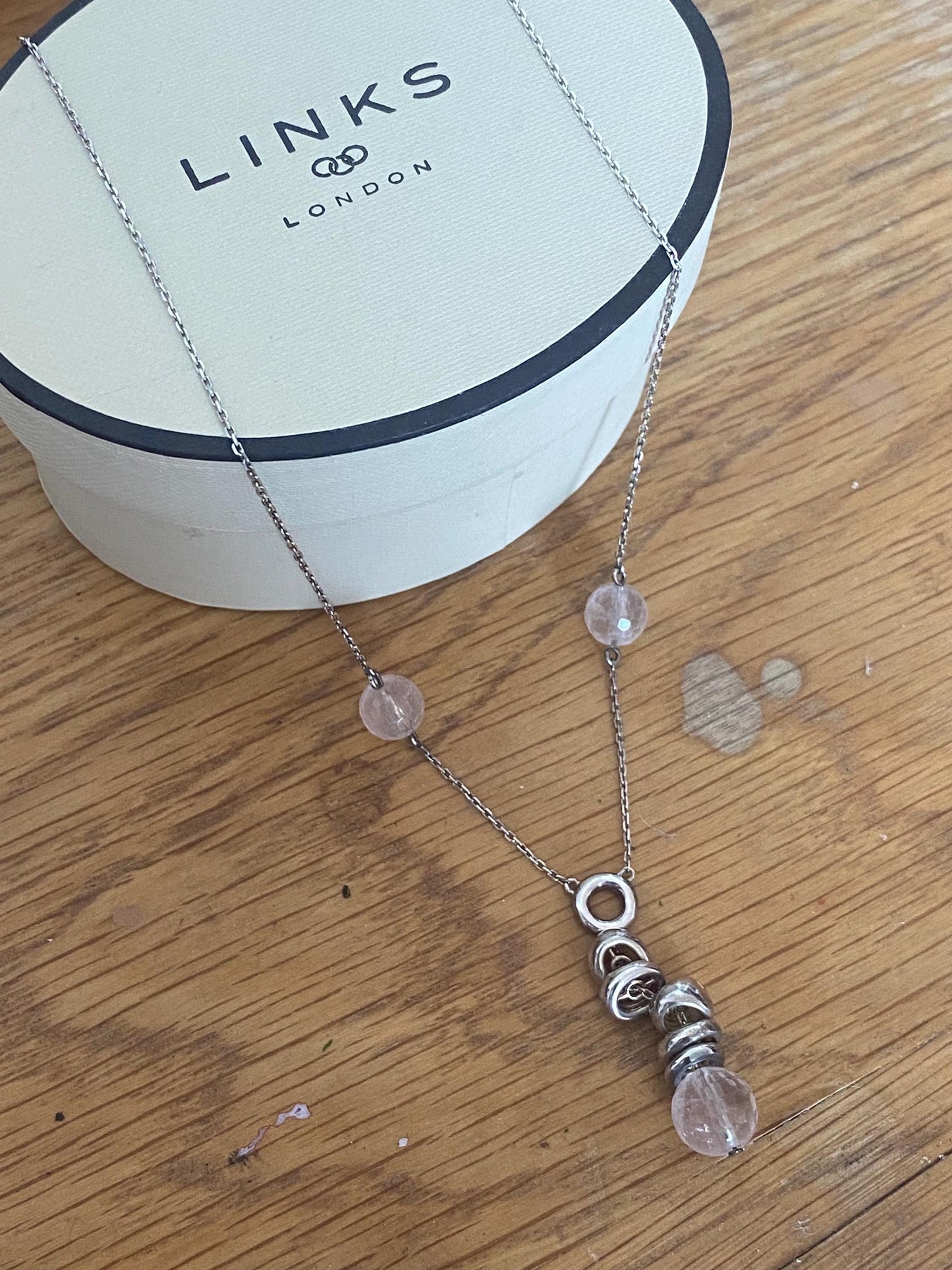 Beautiful unique Links of London Rose Quartz Sweetie Drops Necklace, Sterling Silver, Stamped, s925, 45cms