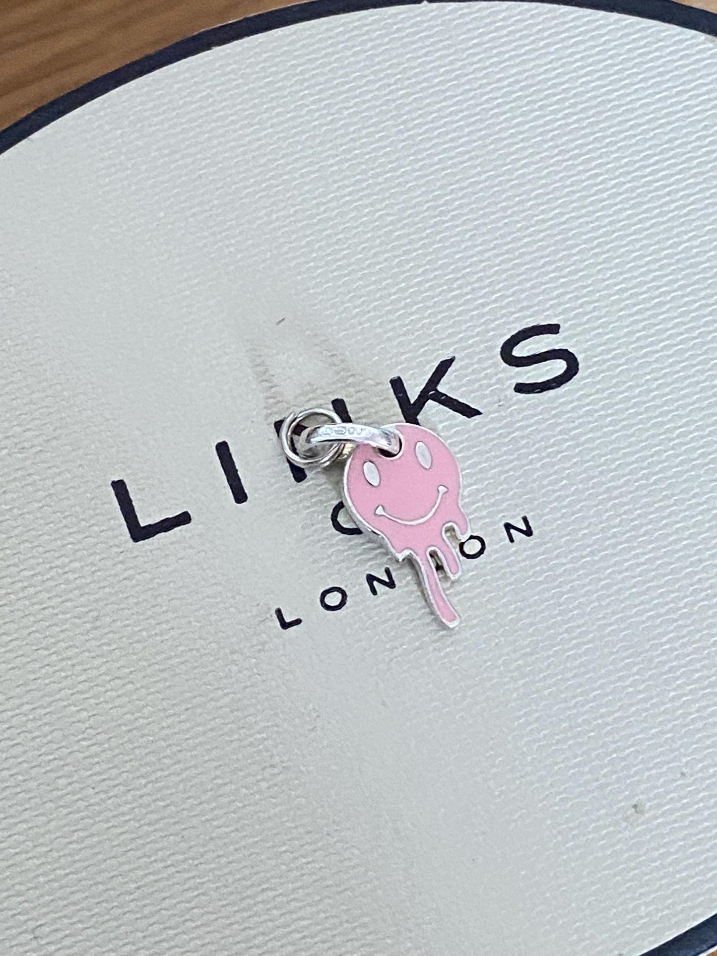 Genuine Very rare Links Of London Sterling Silver and pink enamel melting ghost mini Charm, Vintage, Assay hallmarked