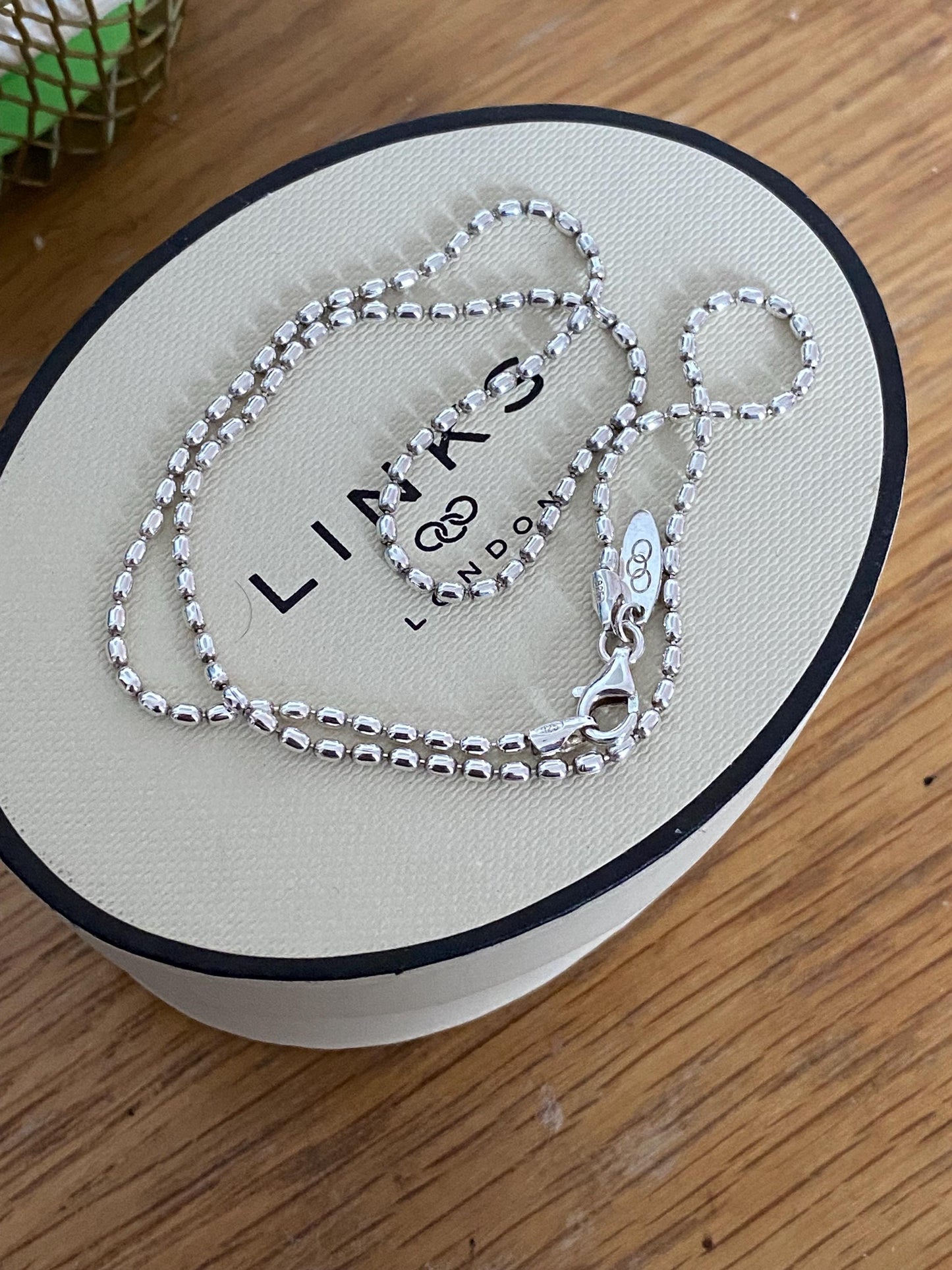 Genuine Links of London Rice Bead Necklace, sterling silver, in box