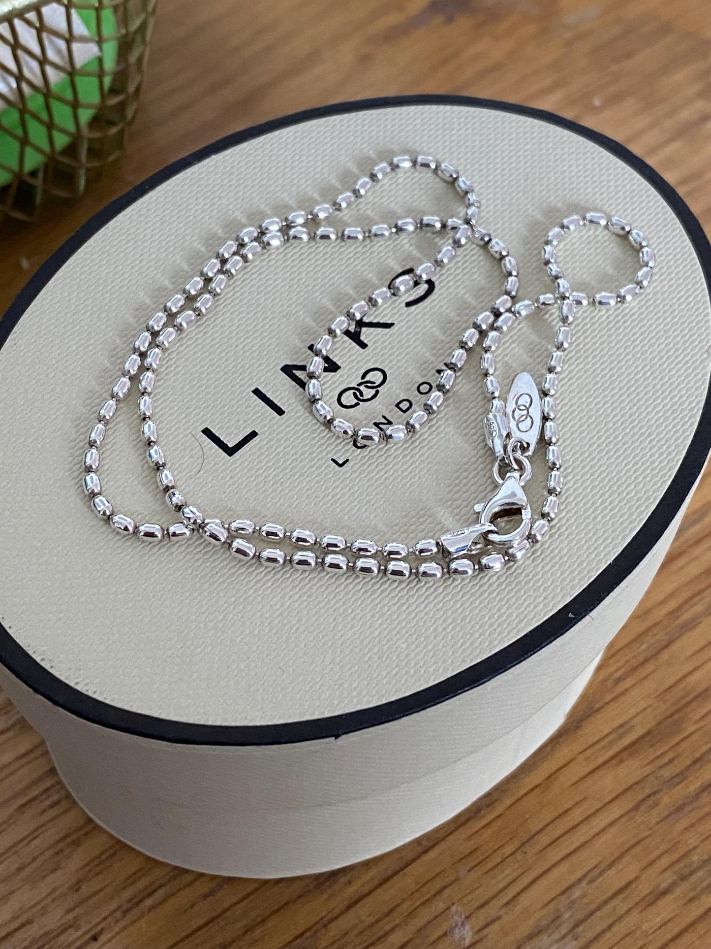 Genuine Links of London Rice Bead Necklace, sterling silver, in box