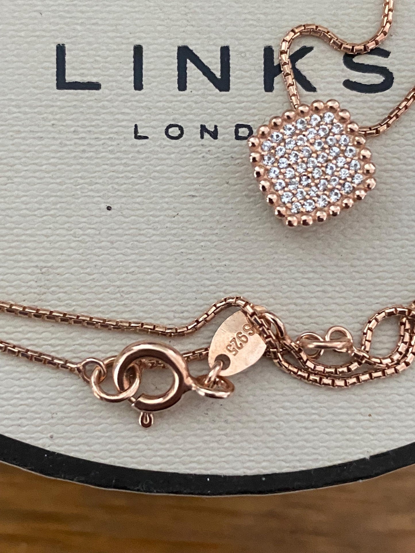 Gorgeous Links of London 18ct rose gold vermail and topaz “pure” necklace, hallmarked, genuine