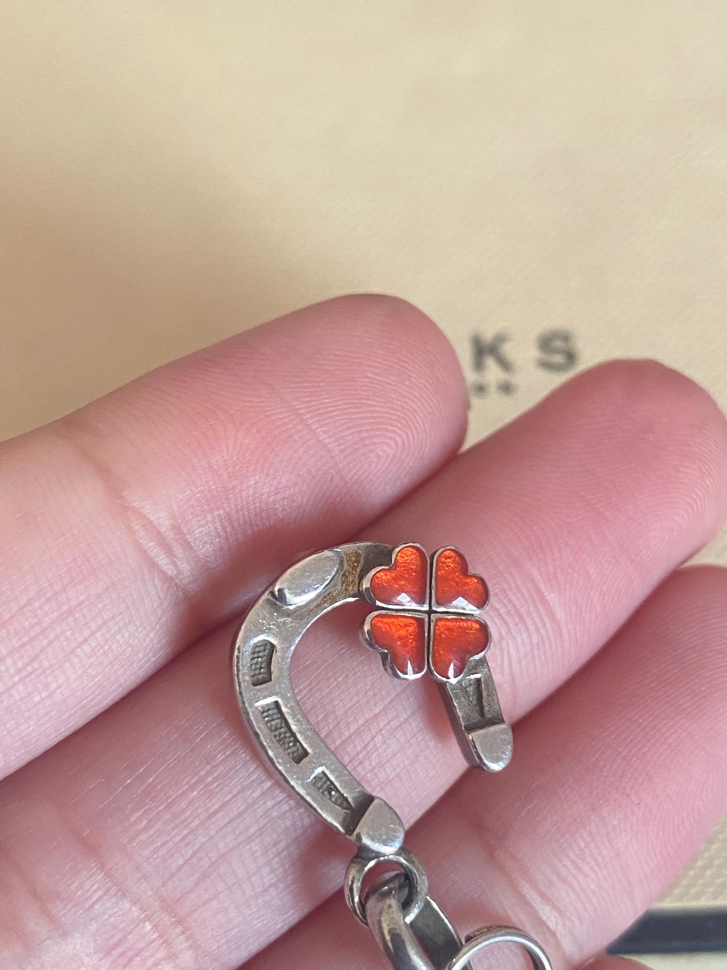 Genuine Links Of London Sterling Silver Lucky Horse Shoe With Four Leaf Clover Charm Vintage