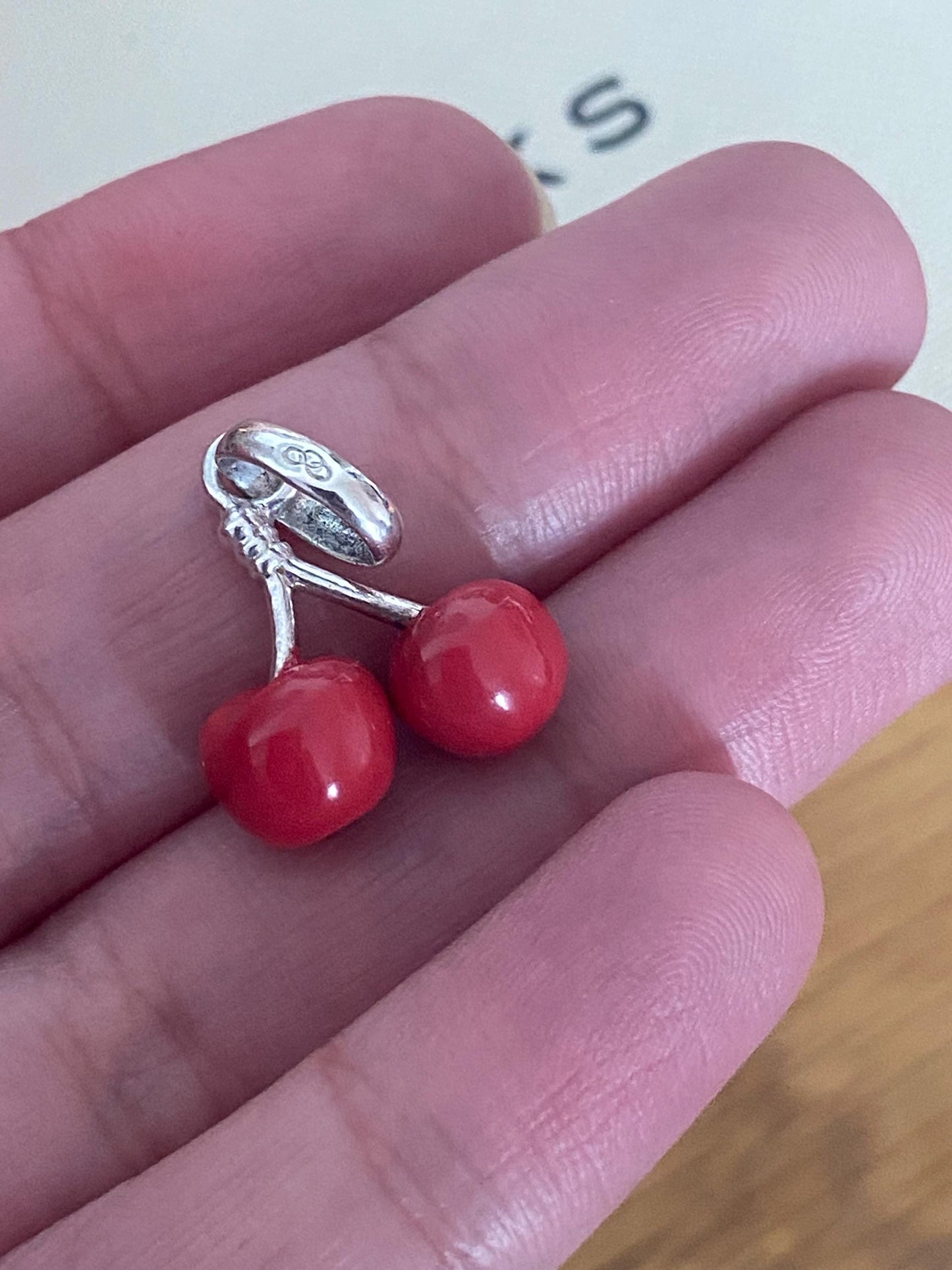 Links of London Rare cherries charm in sterling silver and enamel, red cherry charm