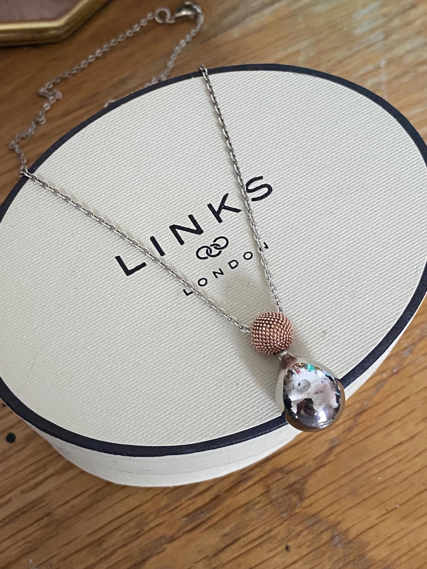 Genuine Links of London Masquerade Drop Necklace, Solid Sterling silver and rose gold, with box