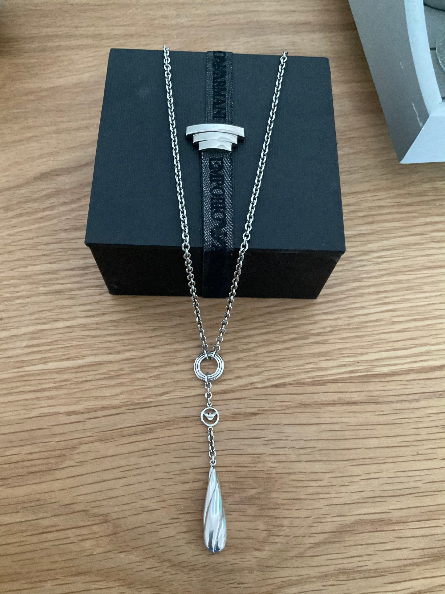 Emporio Armani sterling silver teardrop charm necklace