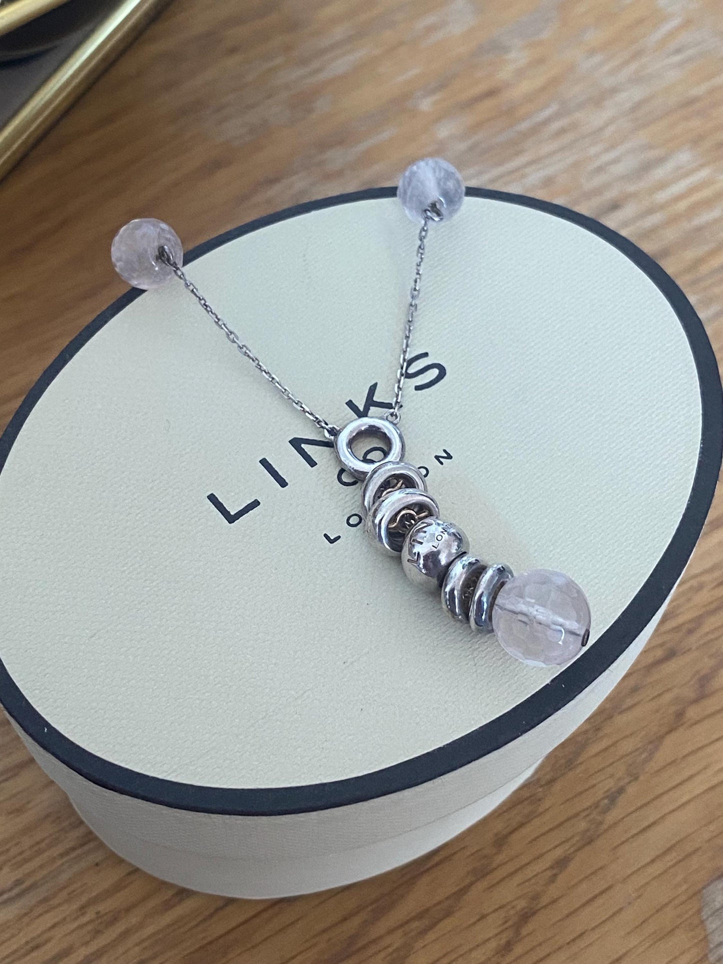 Beautiful unique Links of London Rose Quartz Sweetie Drops Necklace, Sterling Silver, Stamped, s925, 45cms