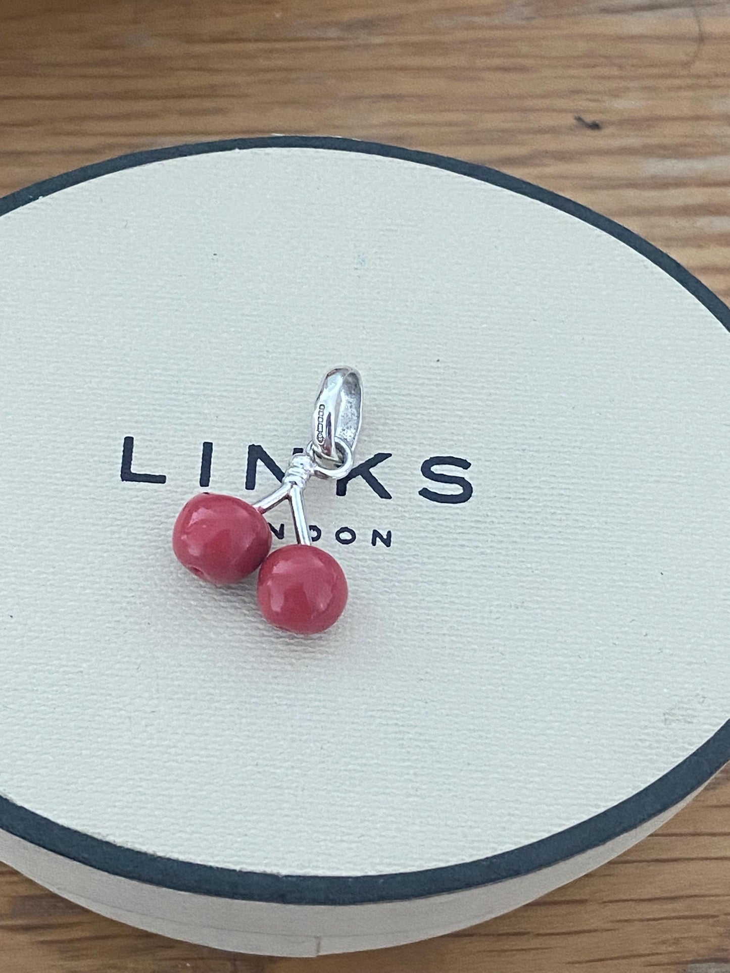 Links of London Rare cherries charm in sterling silver and enamel, red cherry charm