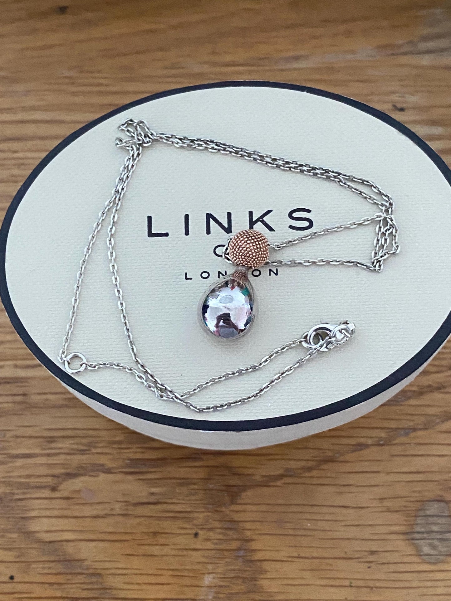 Genuine Links of London Masquerade Drop Necklace, Solid Sterling silver and rose gold, with box