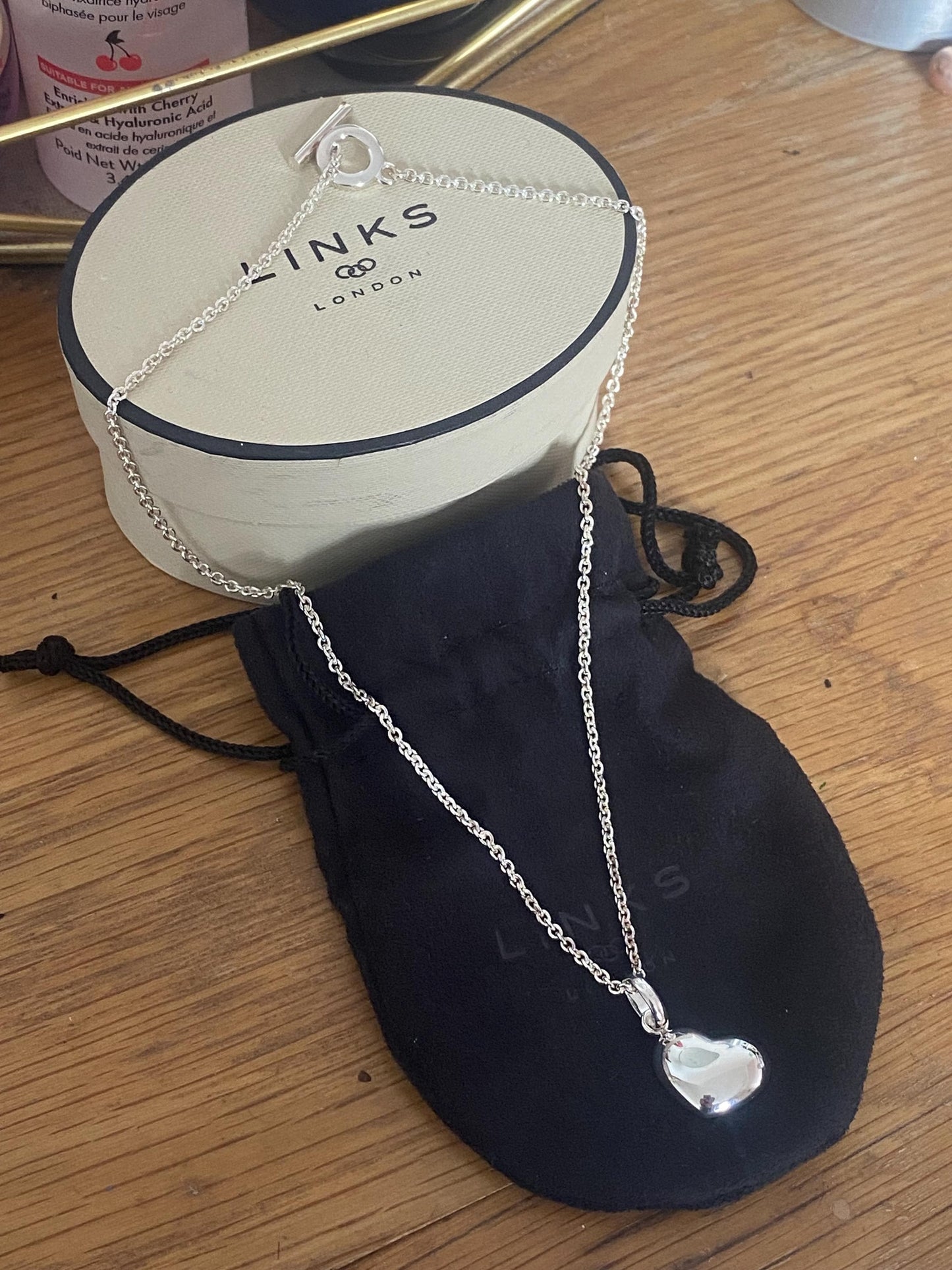 Beautiful Links of London Toggle Necklace with a Links of London flat Heart Charm, Sterling Silver, Hallmarked, with box