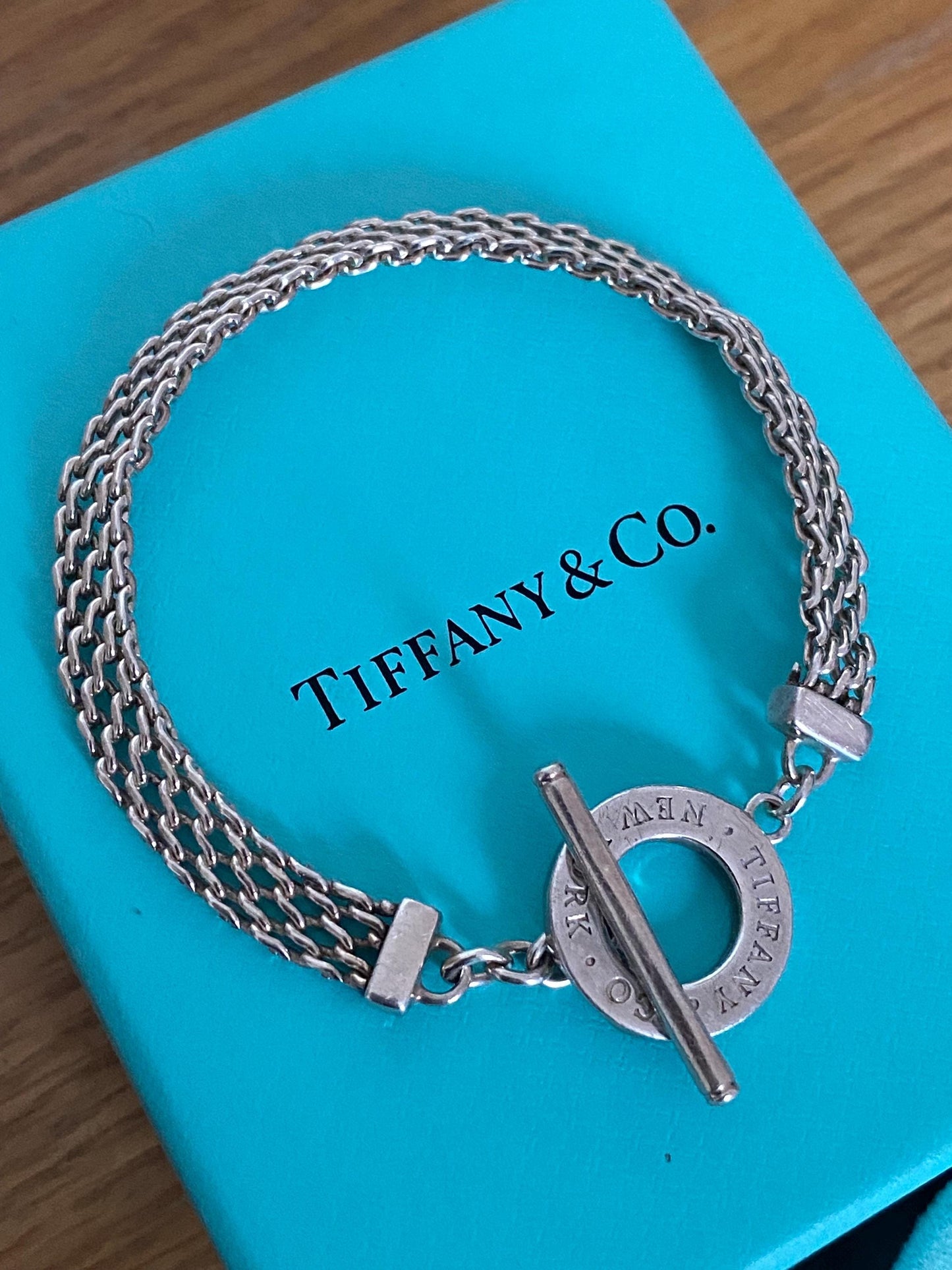 Tiffany & Co mesh strap toggle bracelet With box and pouch, genuine, sterling silver