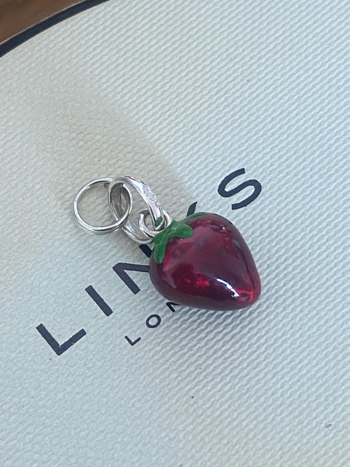 Gorgeous Links of London Sterling Silver and Enamel Strawberry Charm, Assay Hallmarked