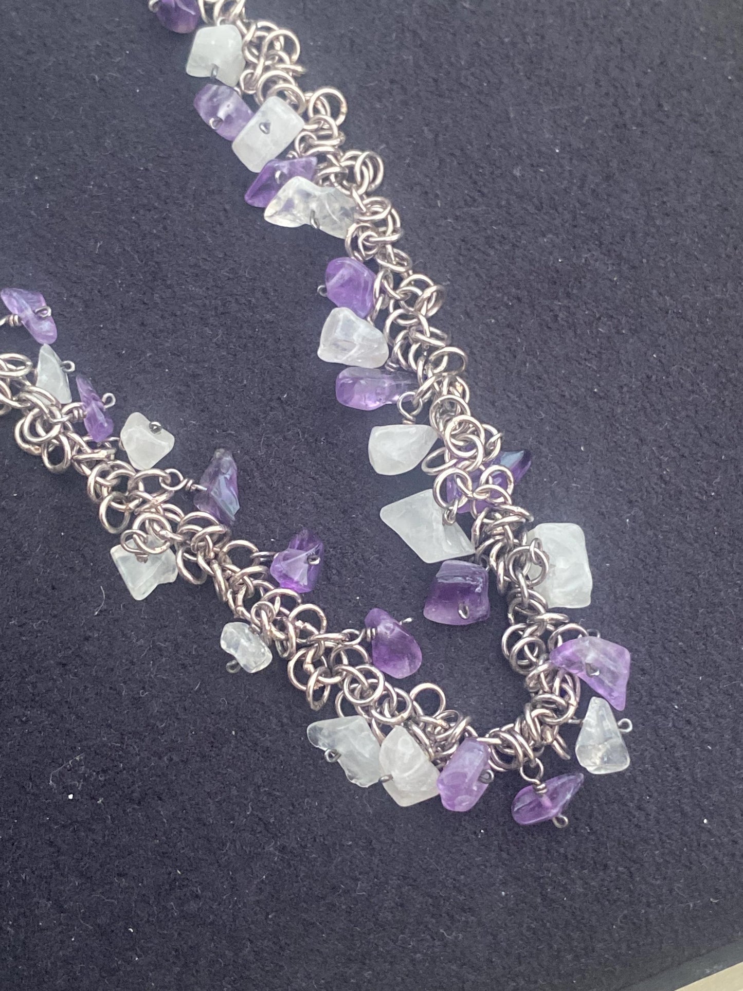 Beautiful vintage very rare links of London toggle necklace with clear and amethyst stones, sterling silver