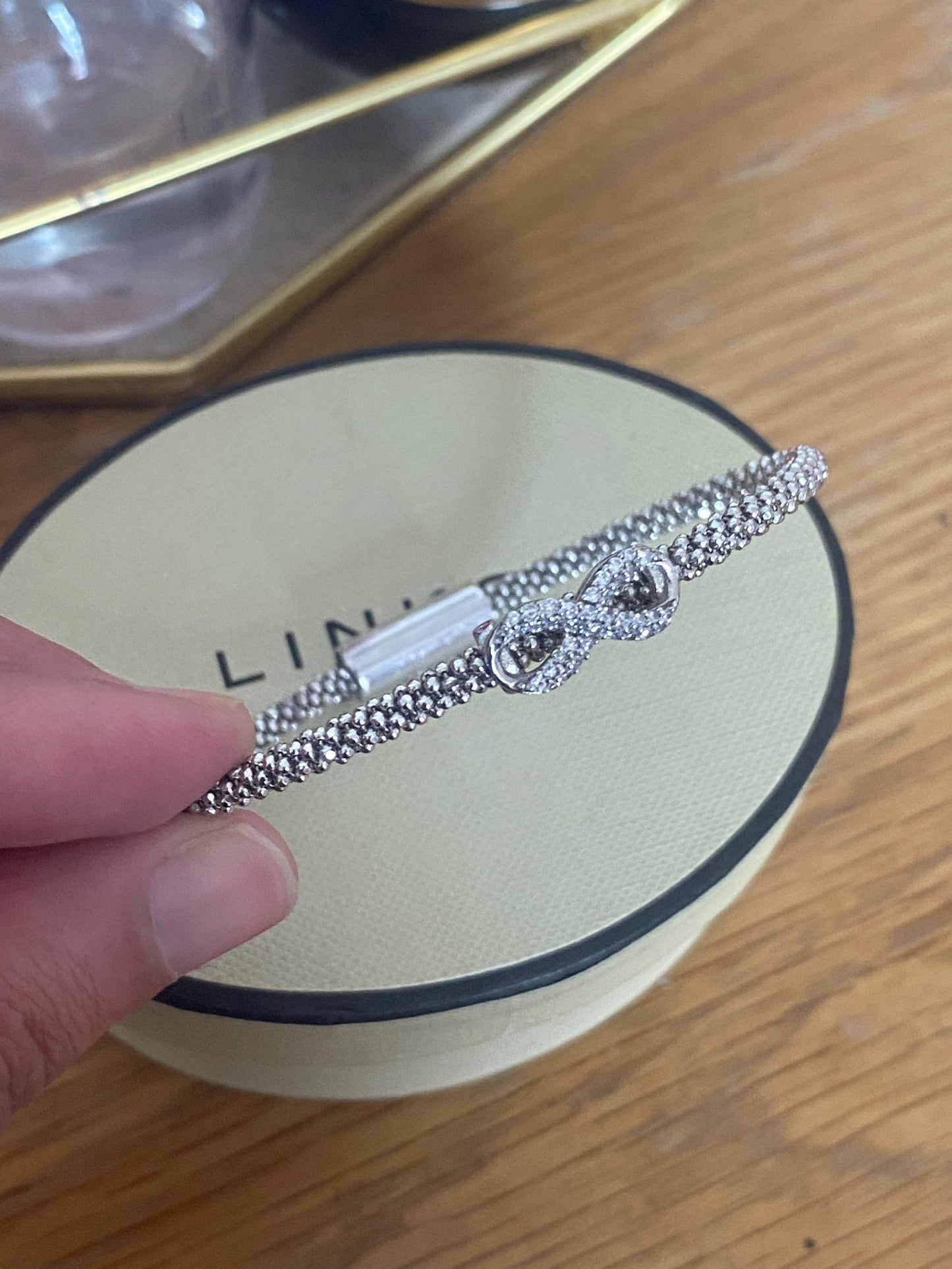 Very rare Links of London vintage rare effervescence infinity charm sapphire bracelet with magnetic closure, boxed