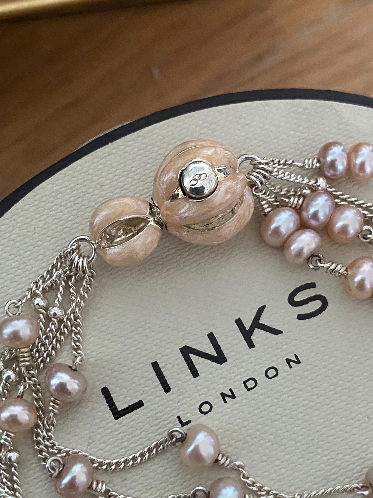 Very rare Links of London Night Time Garden pearl sterling silver bracelet with box