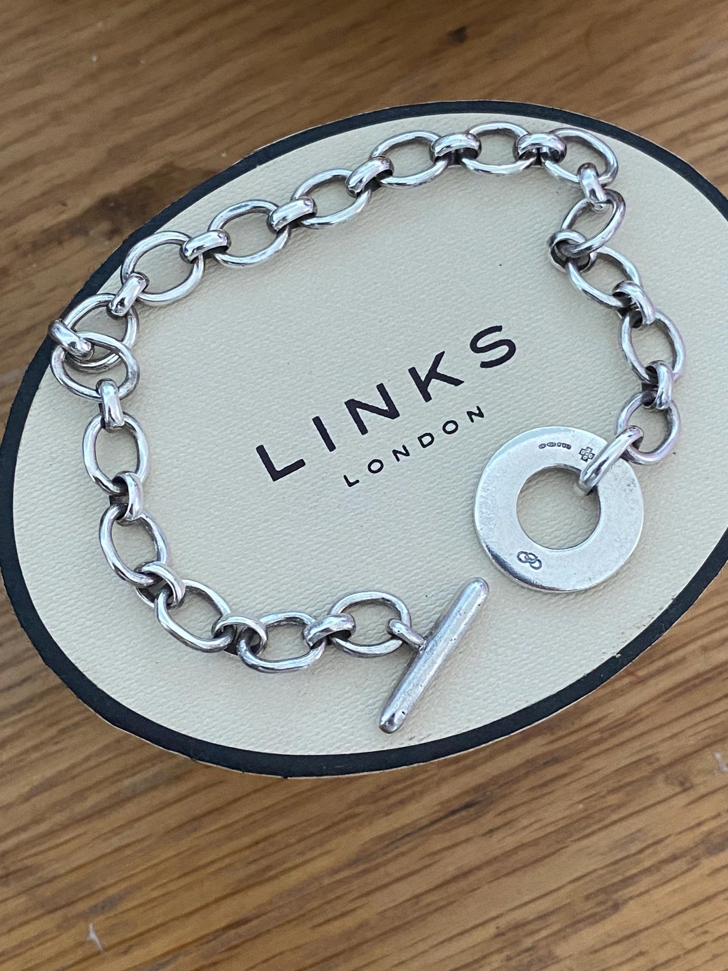 Rare Genuine LINKS OF LONDON Hallmarked Silver Toggle Logo Bracelet, 7.5 inches long, sterling silver