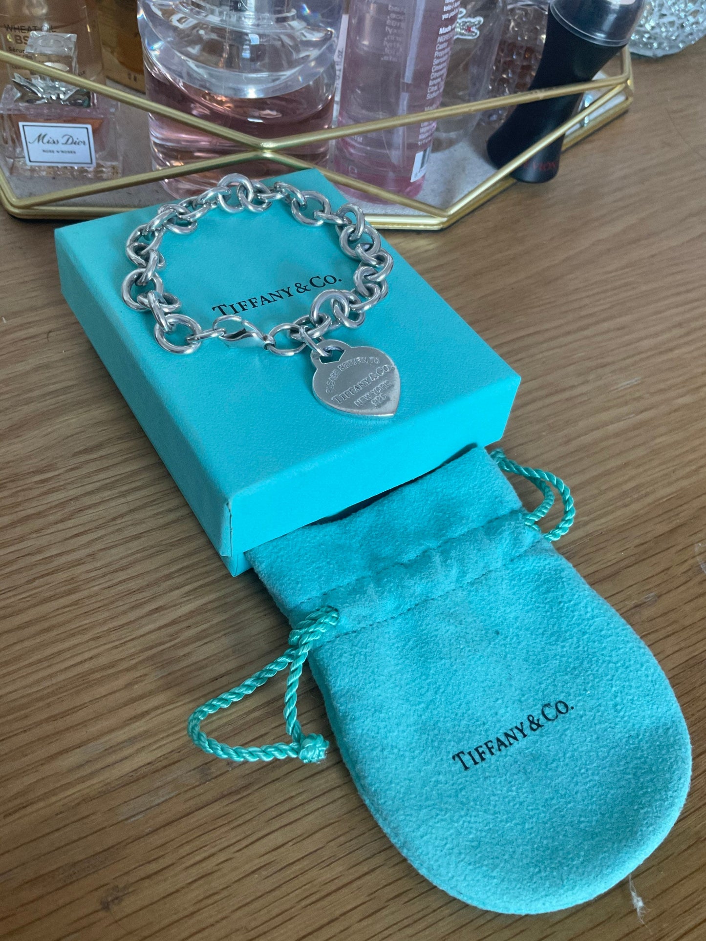 Tiffany and co chunky sterling silver heart charm bracelet