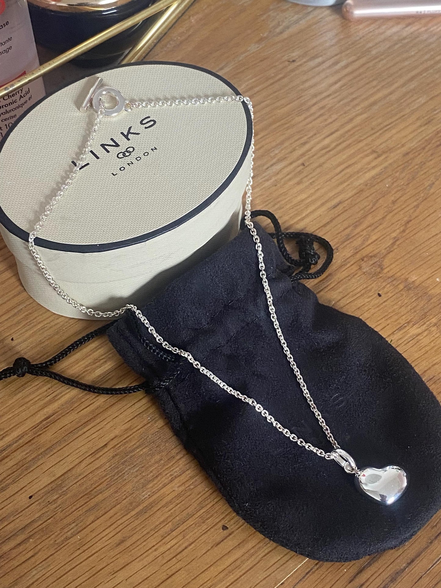 Beautiful Links of London Toggle Necklace with a Links of London flat Heart Charm, Sterling Silver, Hallmarked, with box