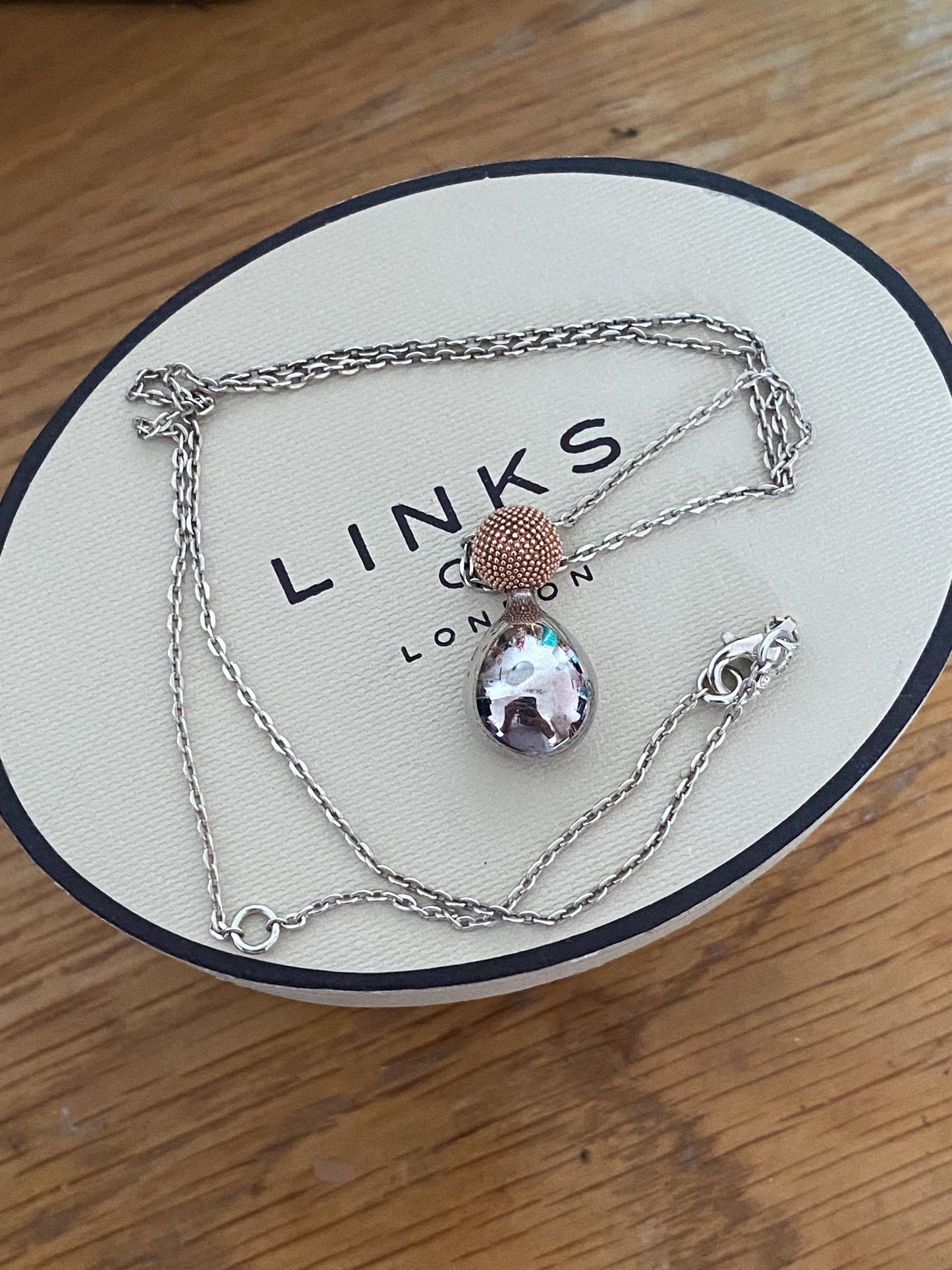 Genuine Links of London Masquerade Drop Necklace, Solid Sterling silver and rose gold, with box