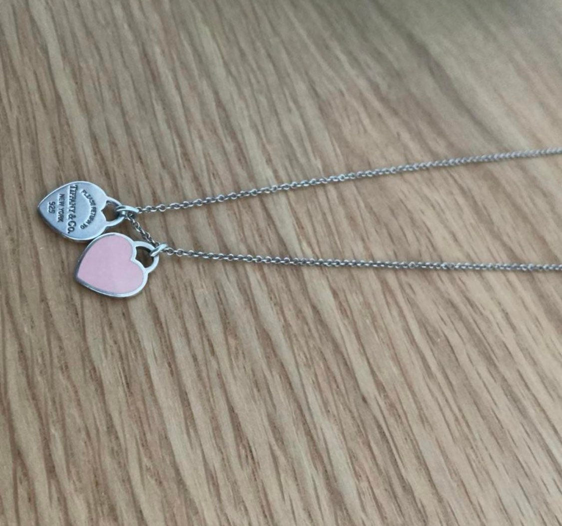 Tiffany and co double heart pink genuine necklace with box