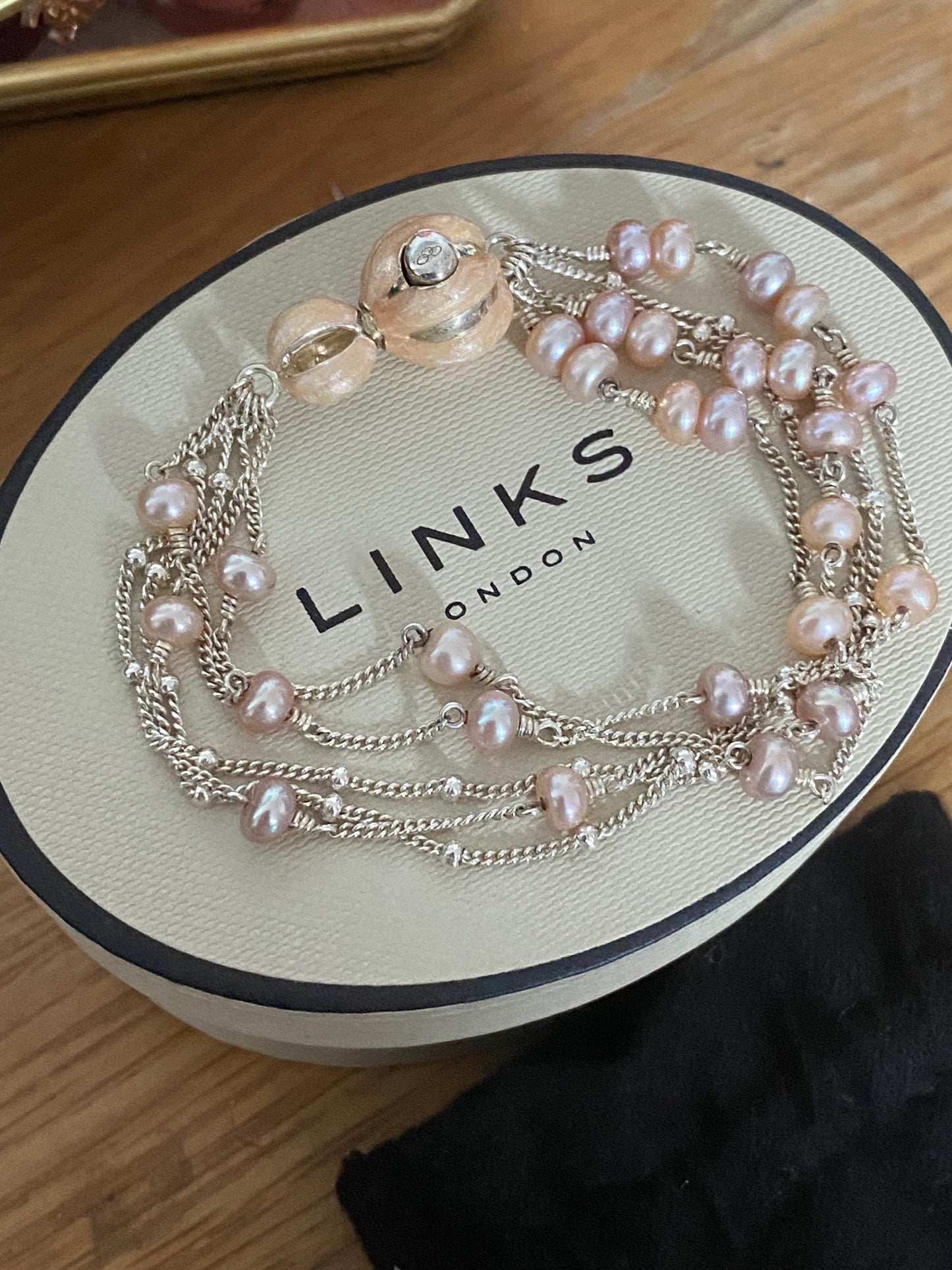 Very rare Links of London Night Time Garden pearl sterling silver bracelet with box