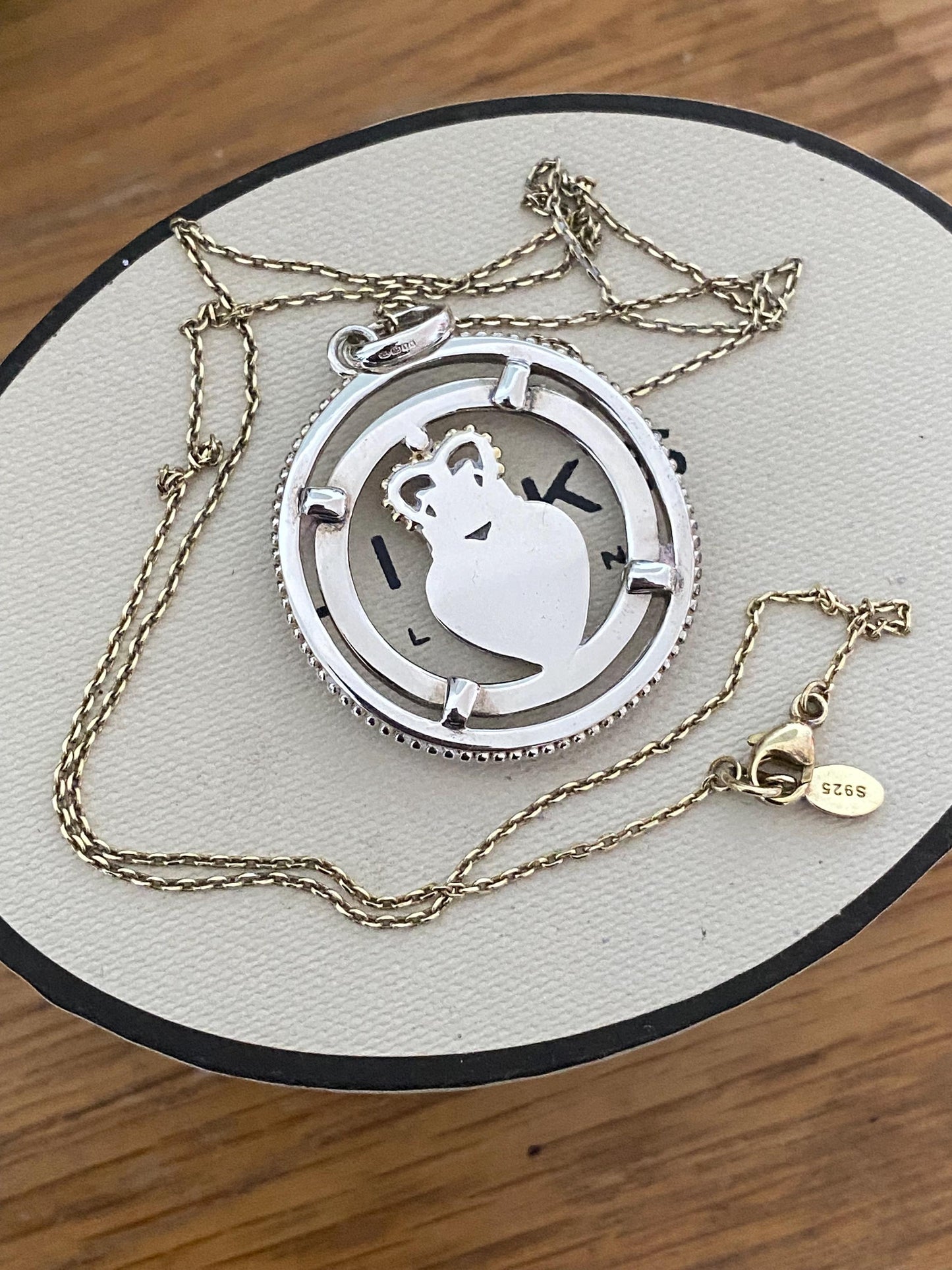 Links of London crown disc pendant necklace sterling silver and 18ct gold vermeil, large, RARE