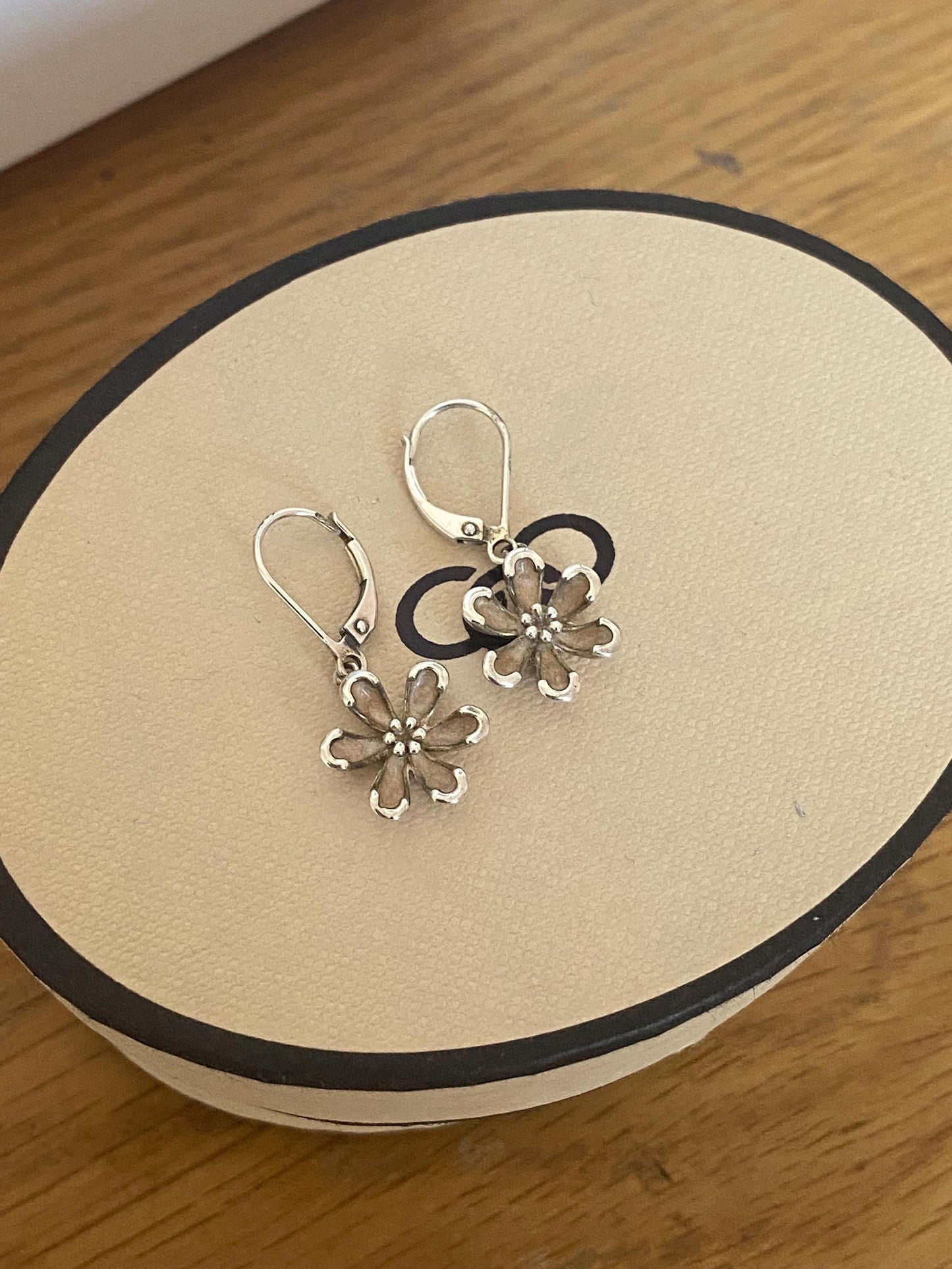 Very rare Links of London Night Time Garden Flower drop earrings sterling silver and enamel