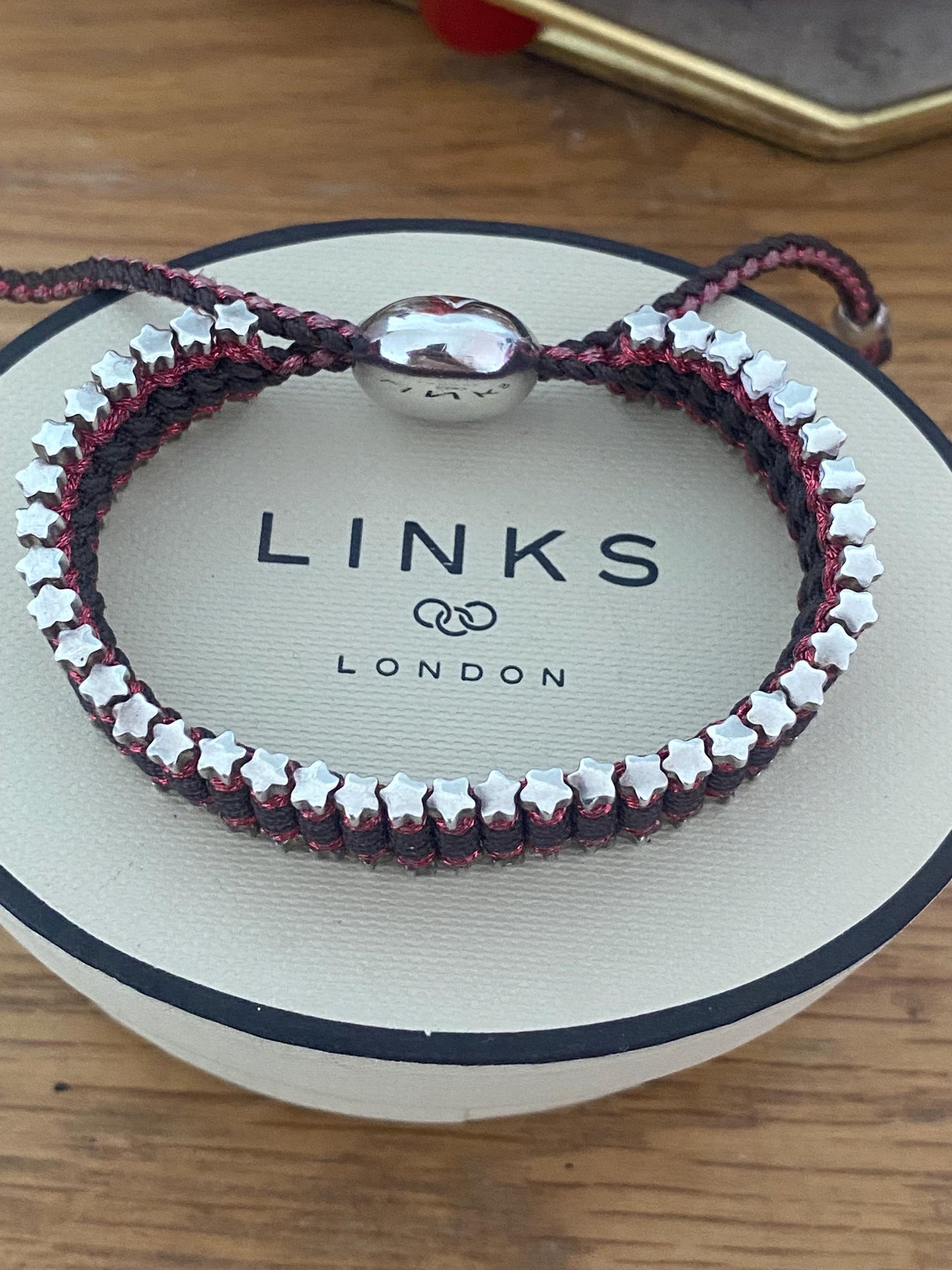Rare Limited Edition Links of London Star Friendship Bracelet in Black and Sparkly Red, Sterling Silver, Assay Hallmarked