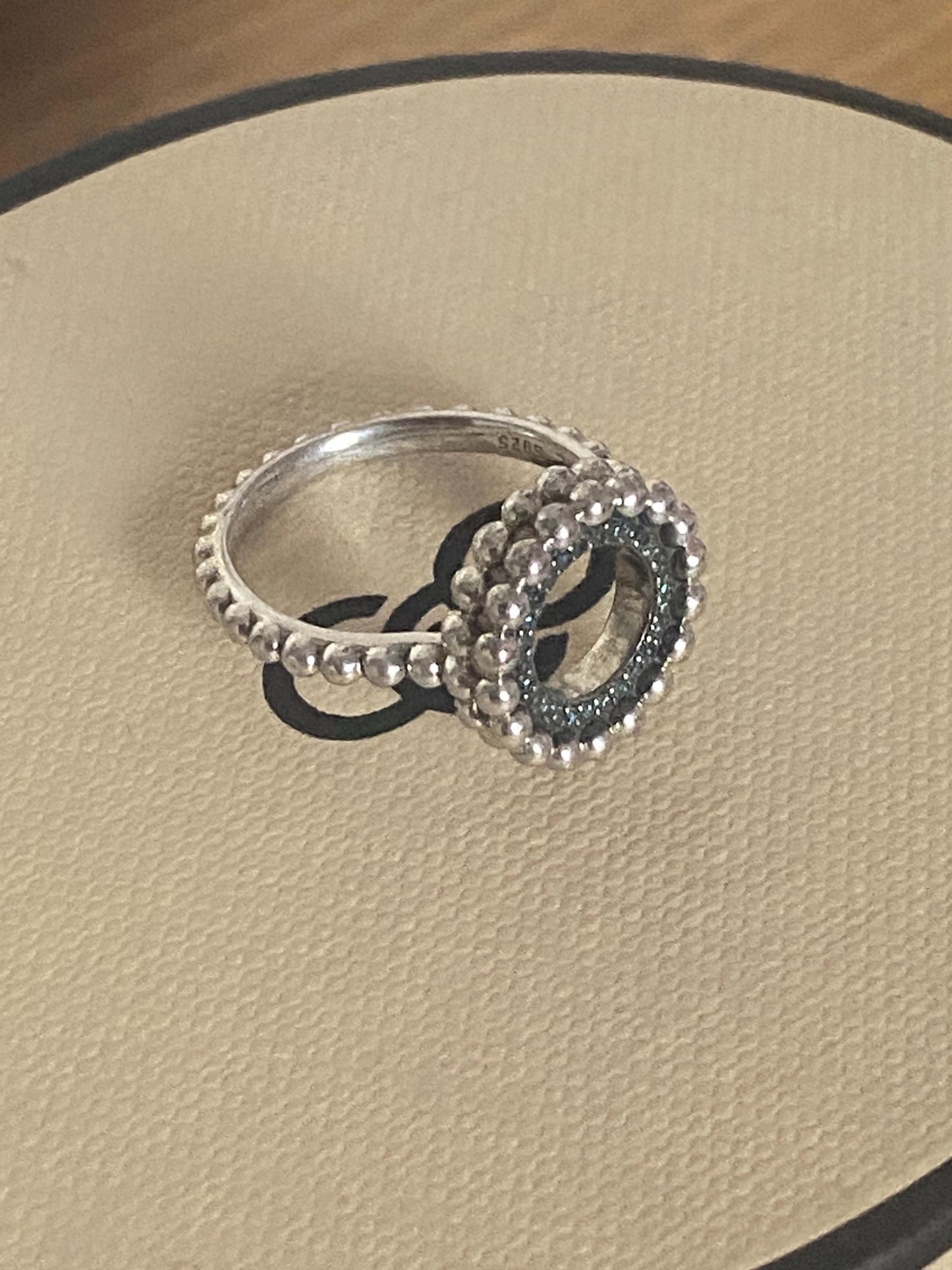 Rare Links Of London Effervescence Blue Diamond Silver Diamond Bubble Ring size UK L, with box