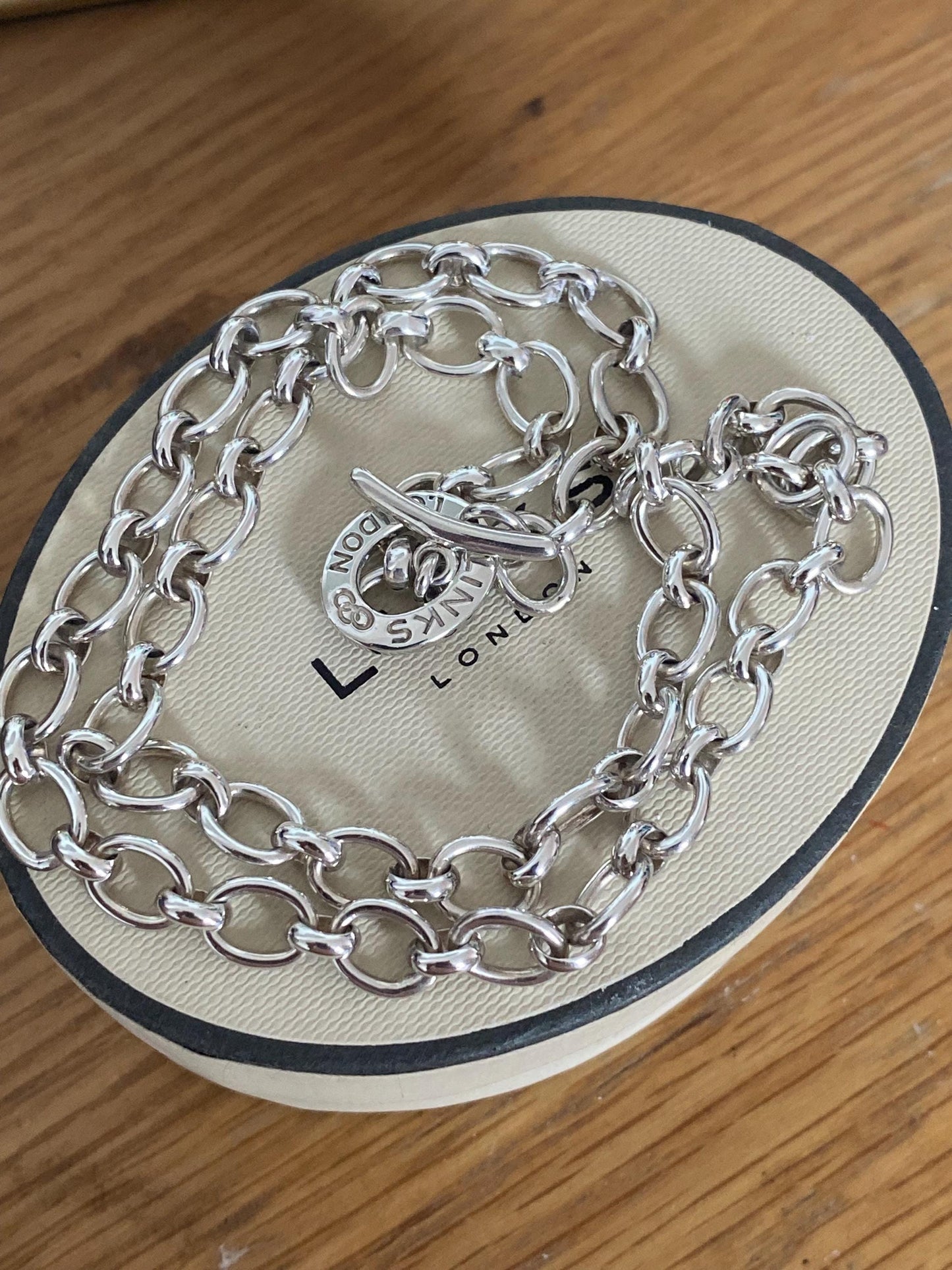 LINKS OF LONDON Chunky Sterling Silver Hallmarked Toggle Necklace In Box, 19” long, genuine