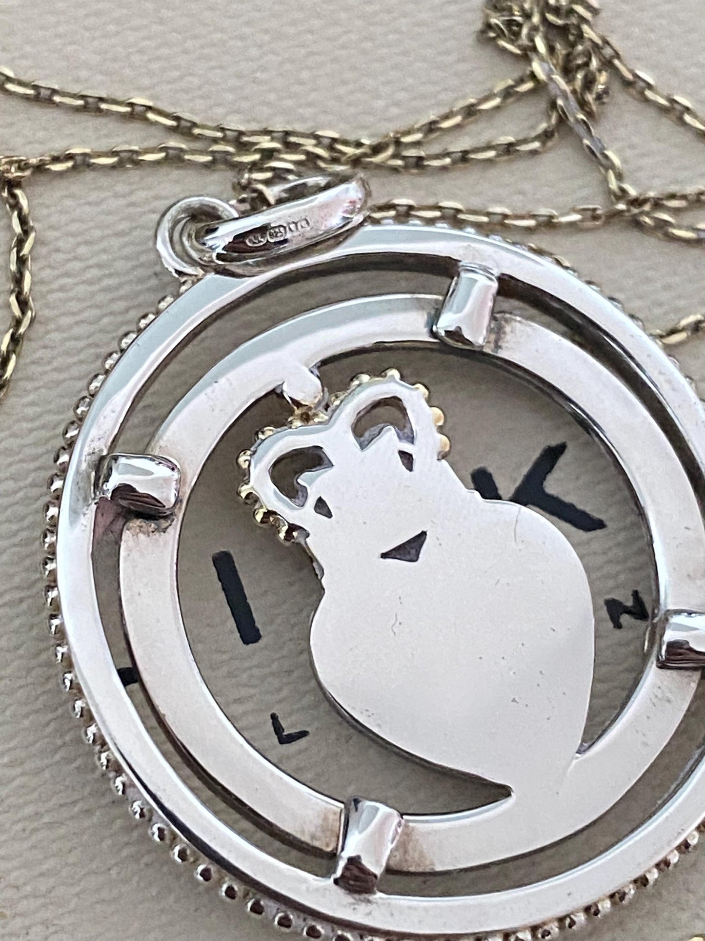 Links of London crown disc pendant necklace sterling silver and 18ct gold vermeil, large, RARE