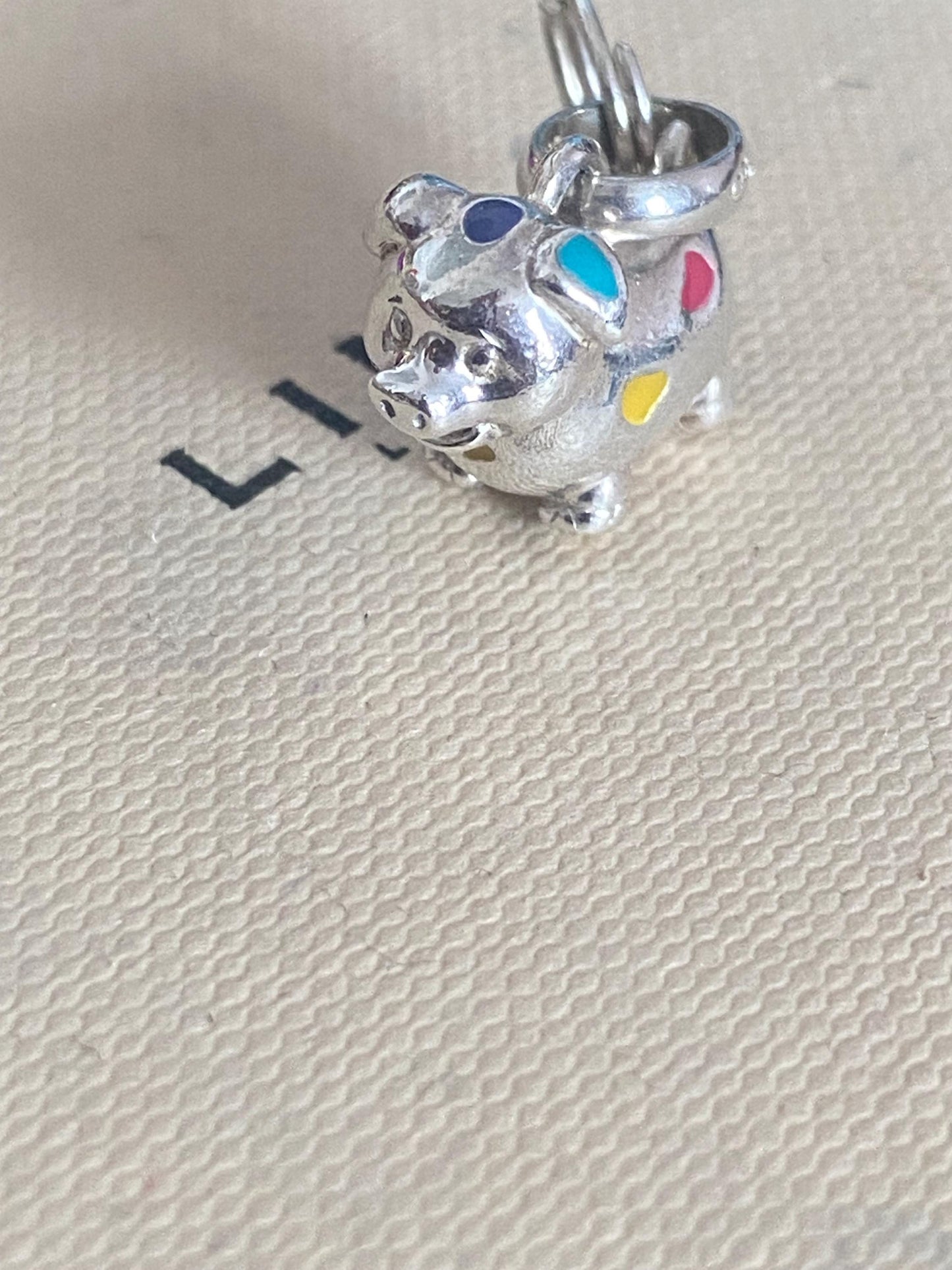 Links of london Pig Chinese Zodiac Charm, Sterling Silver and Enamel Spots, genuine
