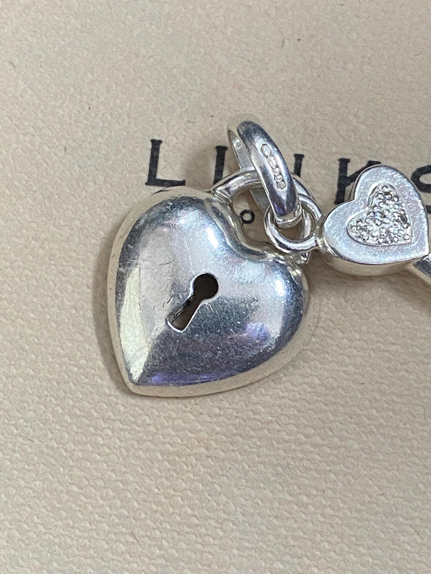 cute genuine rare Links of London sterling silver heart key diamanté hallmarked charm