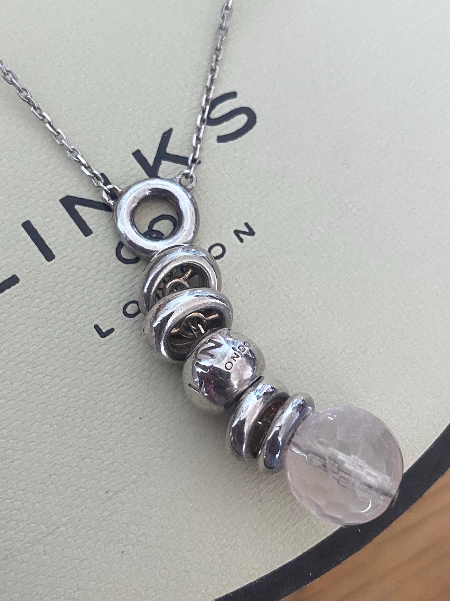 Beautiful unique Links of London Rose Quartz Sweetie Drops Necklace, Sterling Silver, Stamped, s925, 45cms