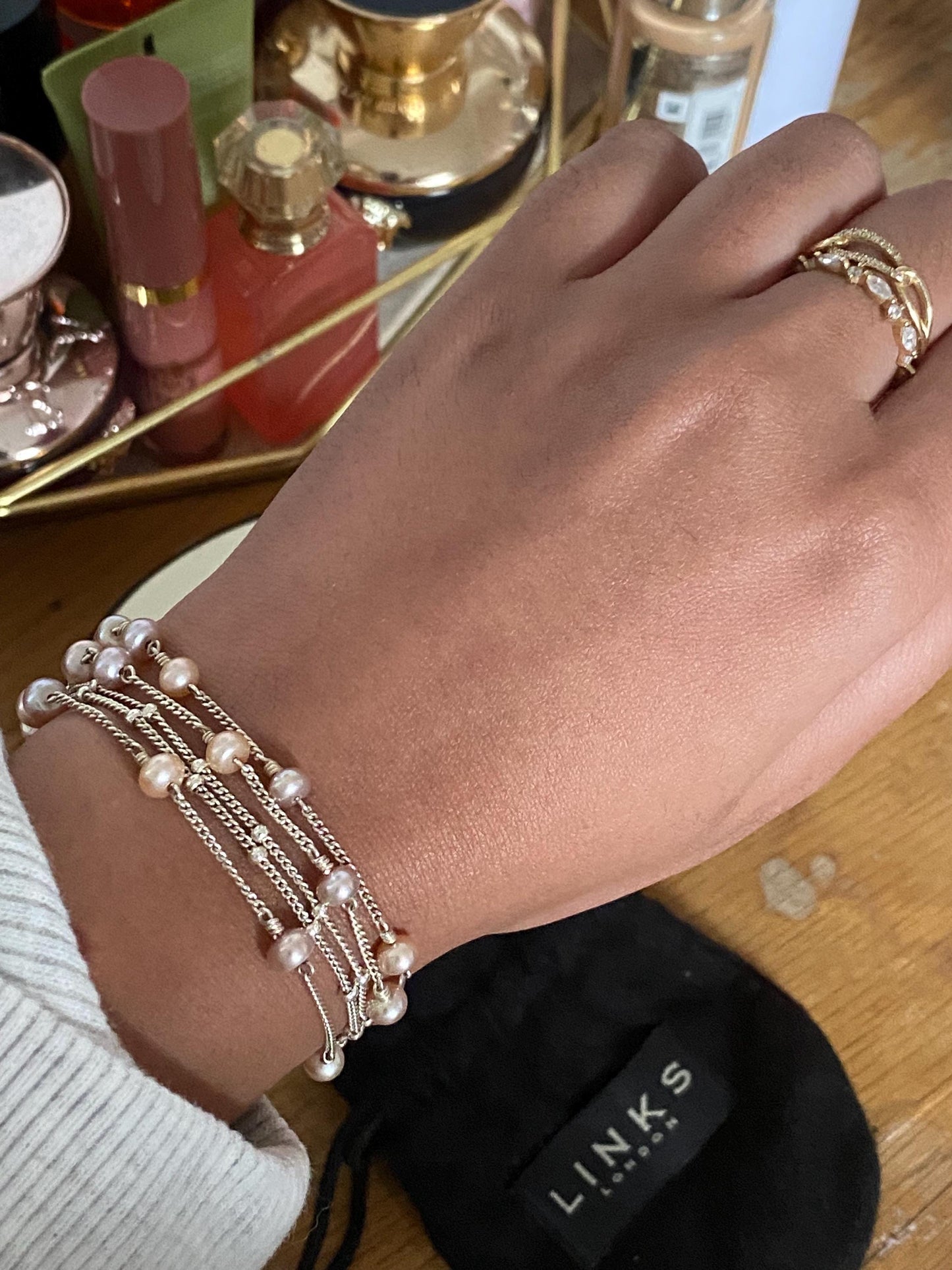 Very rare Links of London Night Time Garden pearl sterling silver bracelet with box