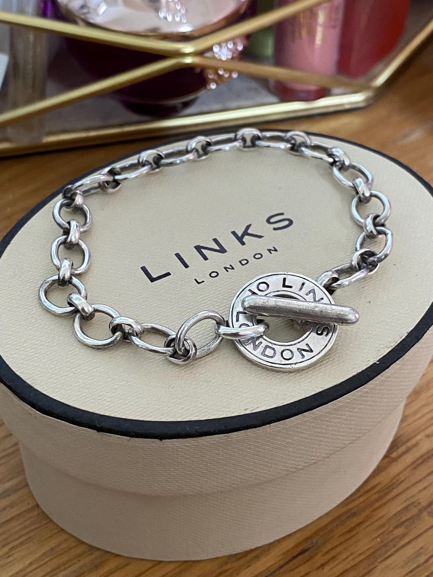 Rare Genuine LINKS OF LONDON Hallmarked Silver Toggle Logo Bracelet, 7.5 inches long, sterling silver