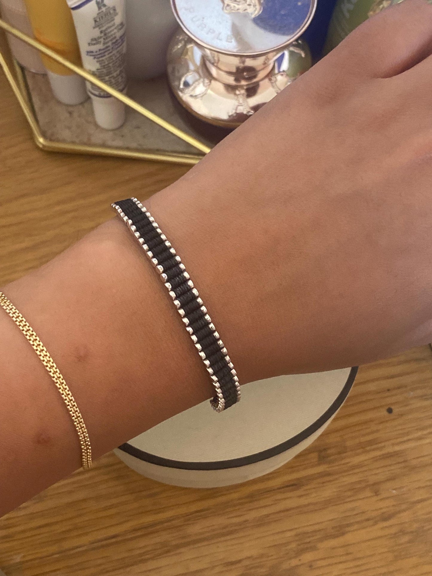 Black Links of London skinny Friendship Bracelet, Assay Hallmarked, boxed