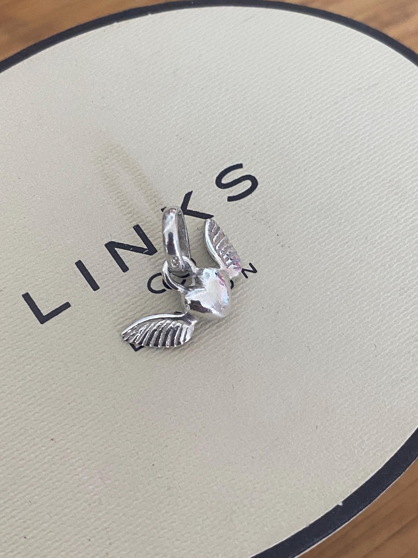 Beautiful genuine rare hallmarked Links of London sterling silver heart charm with wings, vintage