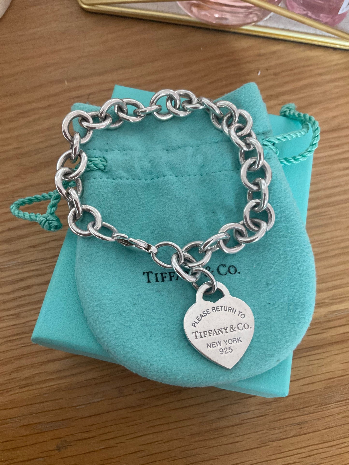 Tiffany and co chunky sterling silver heart charm bracelet