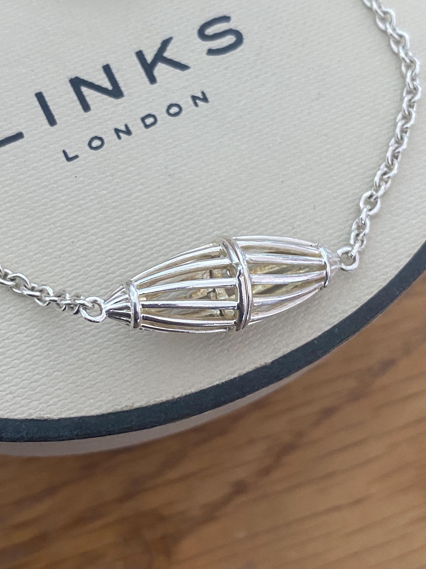 Beautiful vintage very rare links of London cage charm toggle bracelet, sterling silver