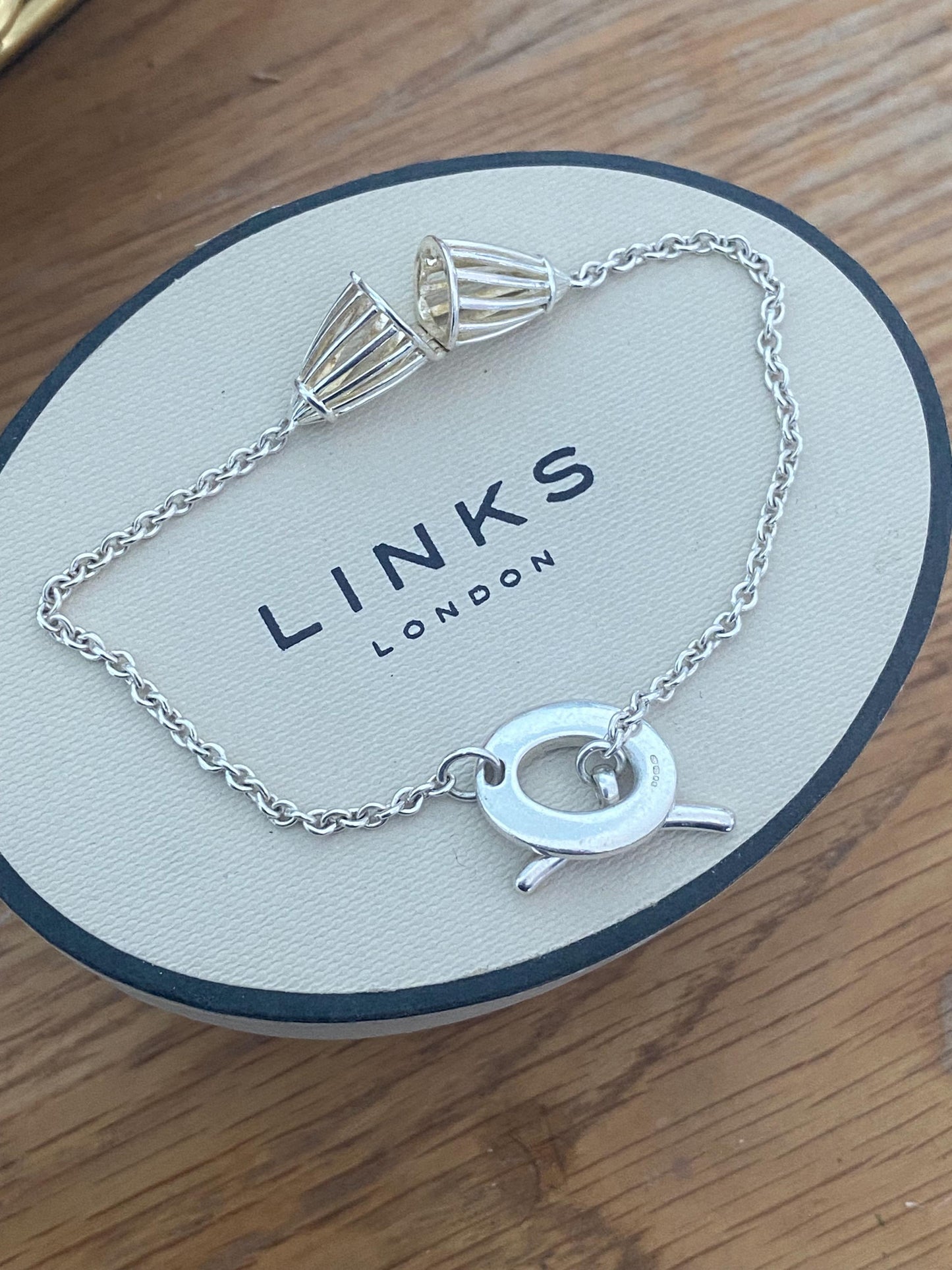 Beautiful vintage very rare links of London cage charm toggle bracelet, sterling silver