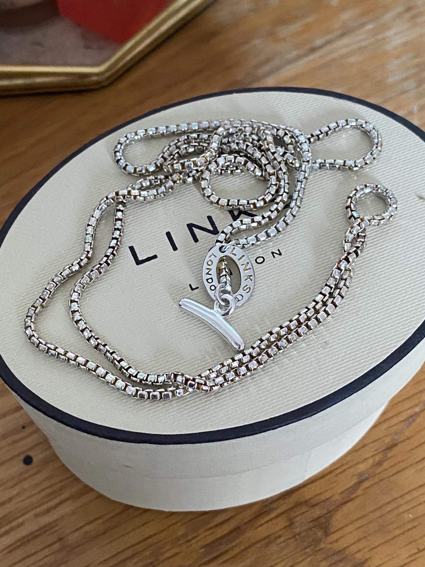 Links Of London Sterling Silver Box Chain Toggle Necklace Vintage, genuine