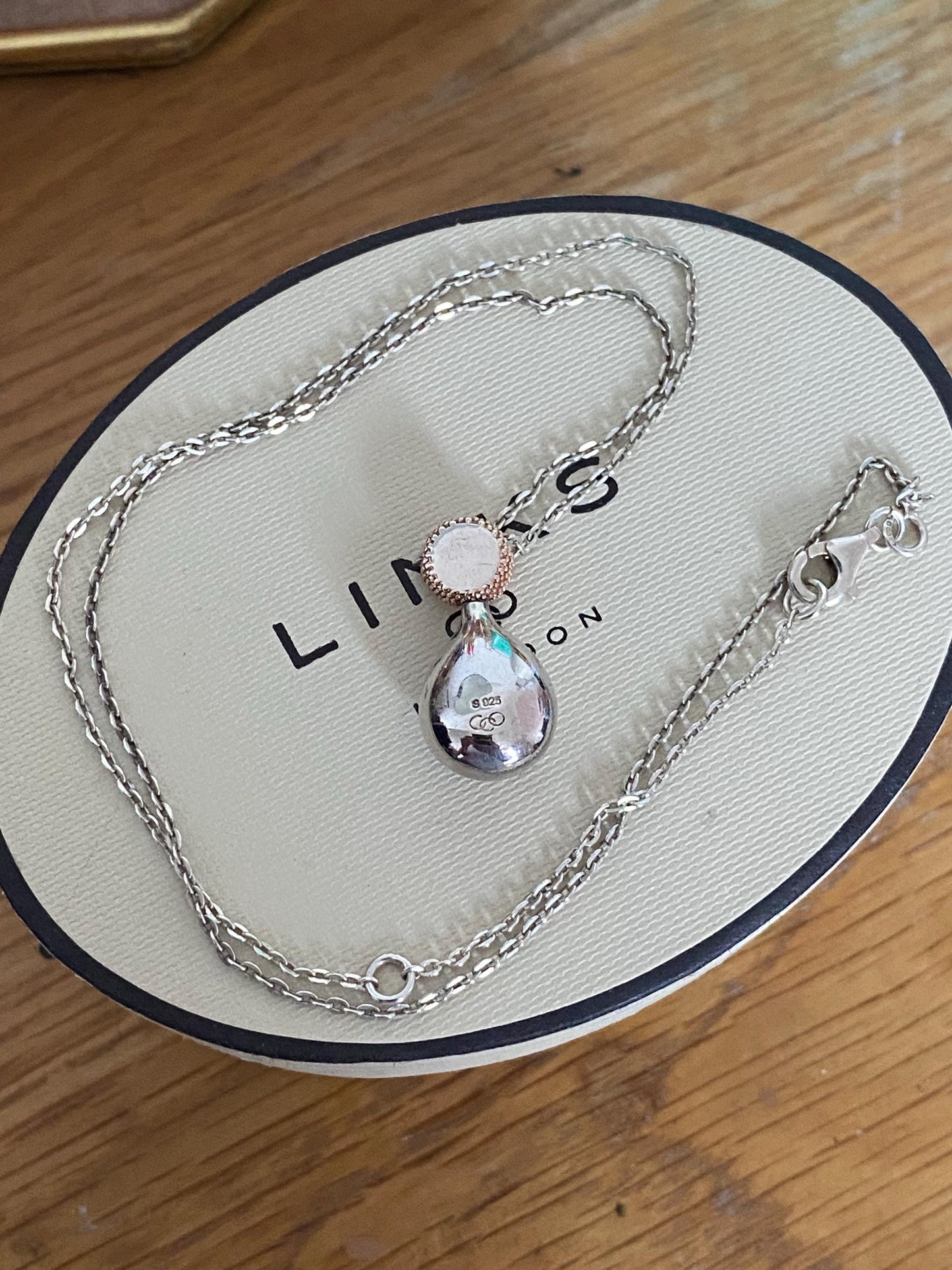Genuine Links of London Masquerade Drop Necklace, Solid Sterling silver and rose gold, with box