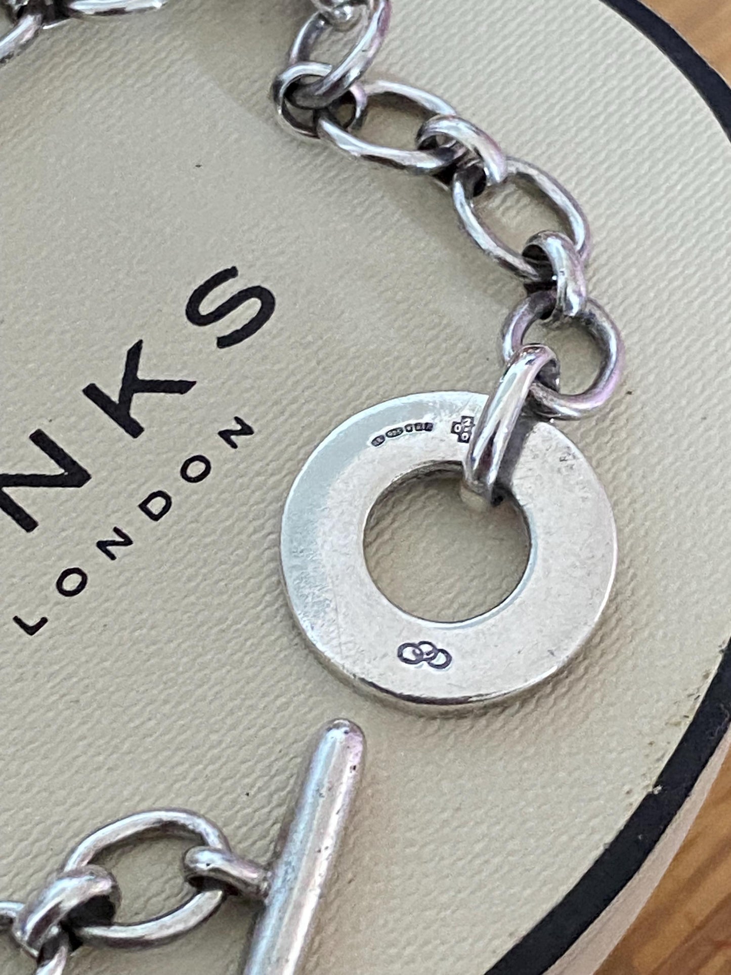 Rare Genuine LINKS OF LONDON Hallmarked Silver Toggle Logo Bracelet, 7.5 inches long, sterling silver