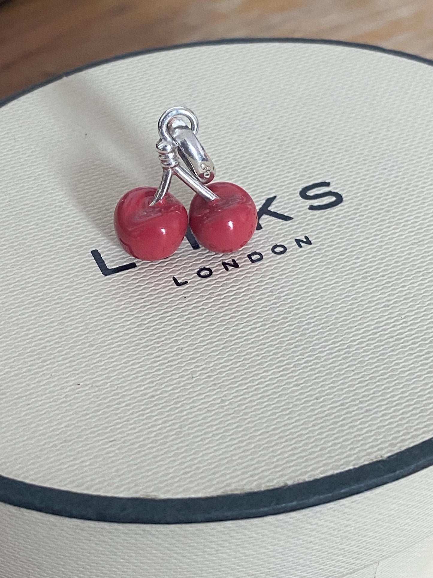 Links of London Rare cherries charm in sterling silver and enamel, red cherry charm