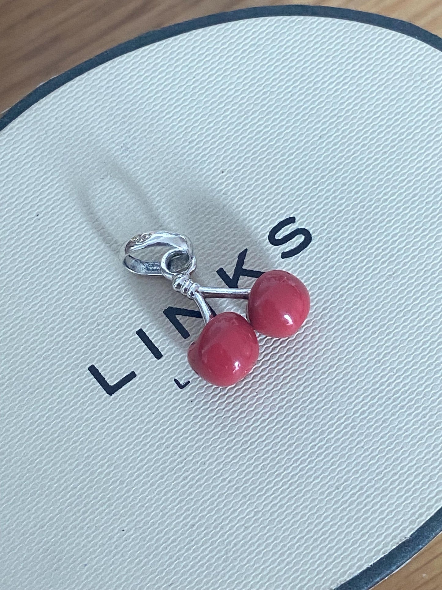 Links of London Rare cherries charm in sterling silver and enamel, red cherry charm
