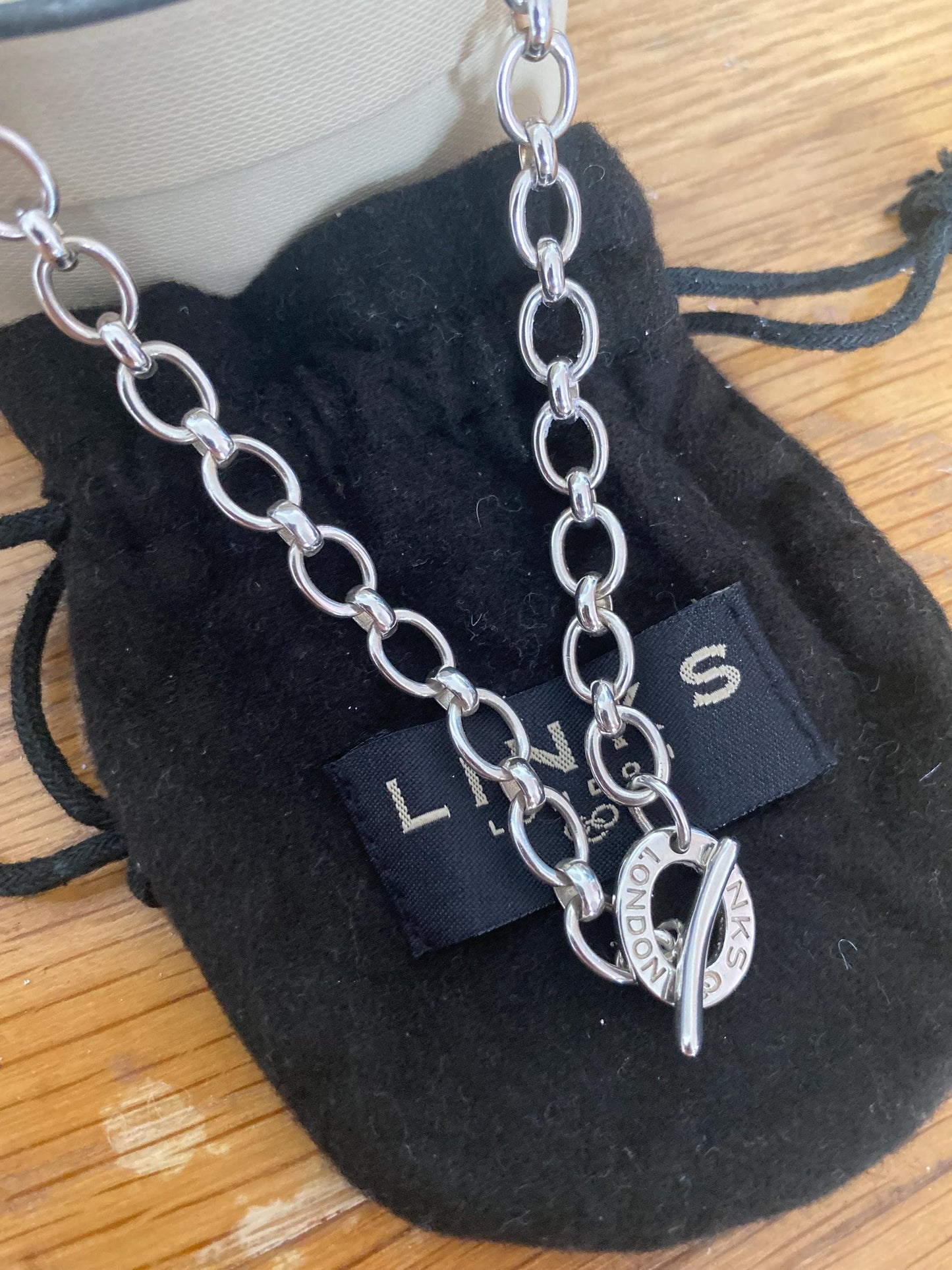 LINKS OF LONDON Chunky Sterling Silver Hallmarked Toggle Necklace In Box, 19” long, genuine